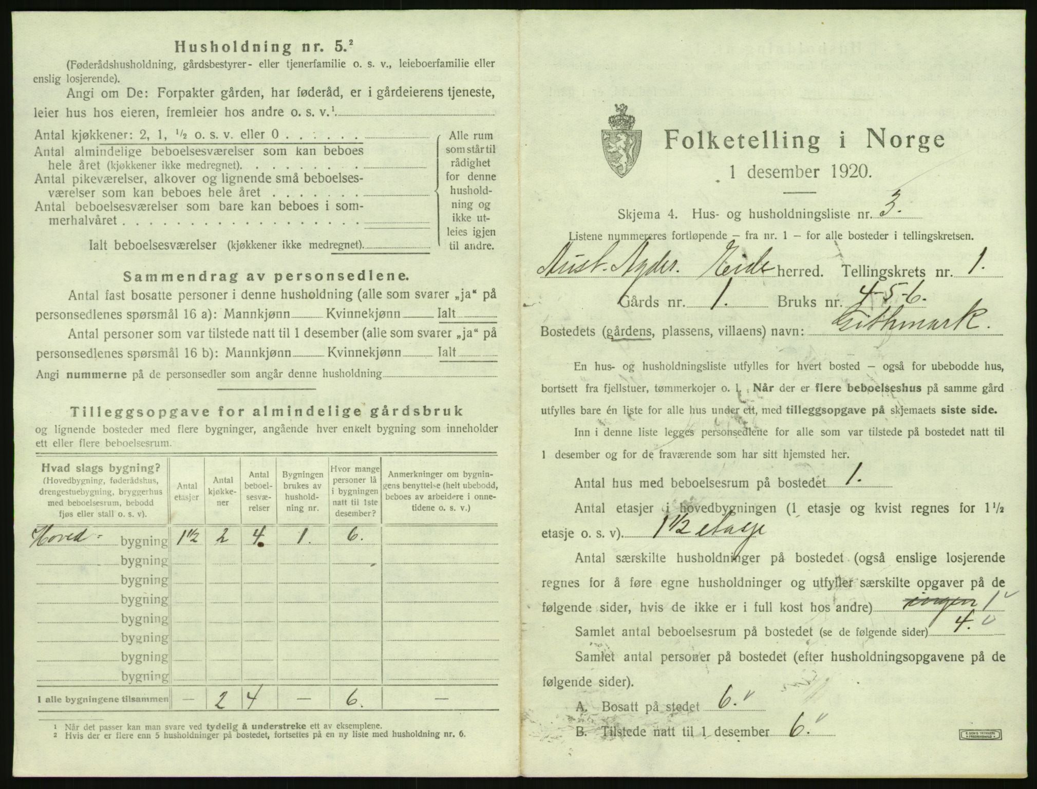 SAK, 1920 census for Eide, 1920, p. 32