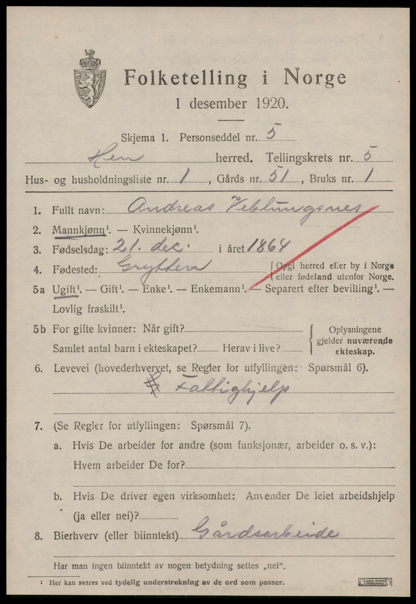 SAT, 1920 census for Hen, 1920, p. 2332