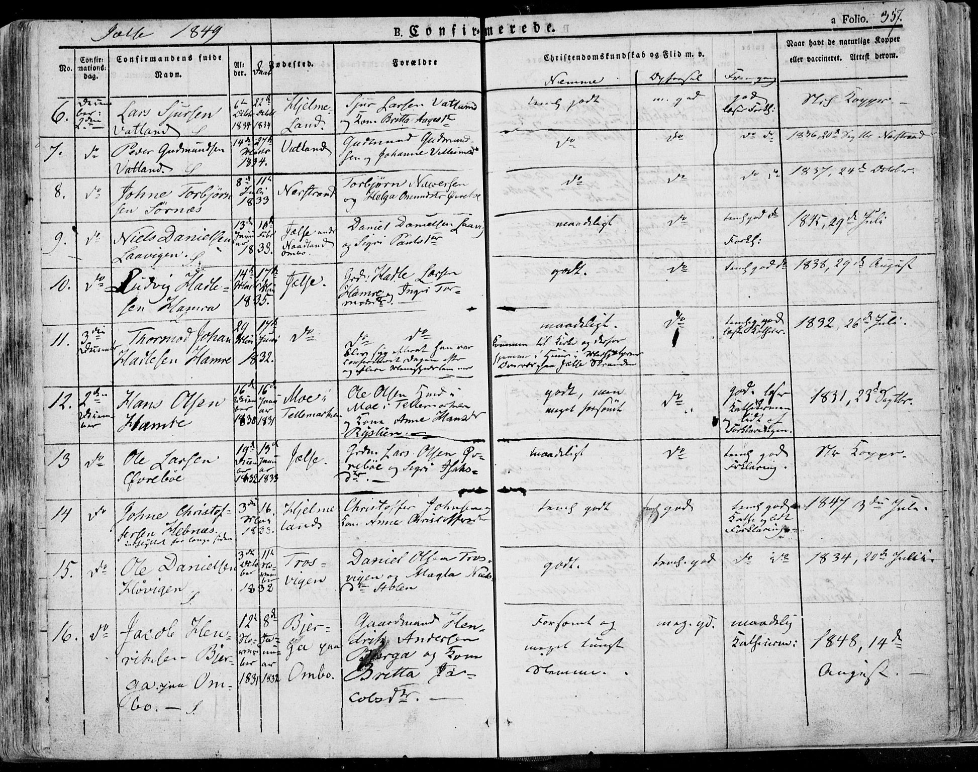 Jelsa sokneprestkontor, AV/SAST-A-101842/01/IV: Parish register (official) no. A 6.1, 1828-1853, p. 357