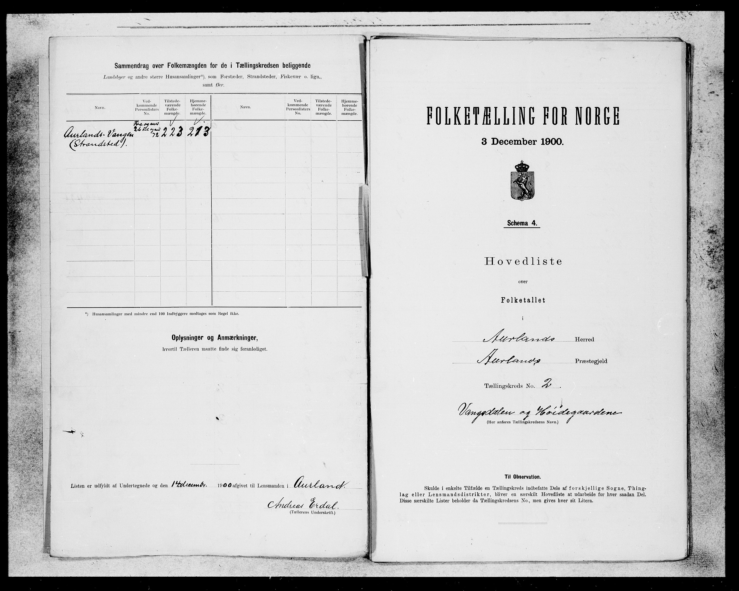 SAB, 1900 census for Aurland, 1900, p. 3