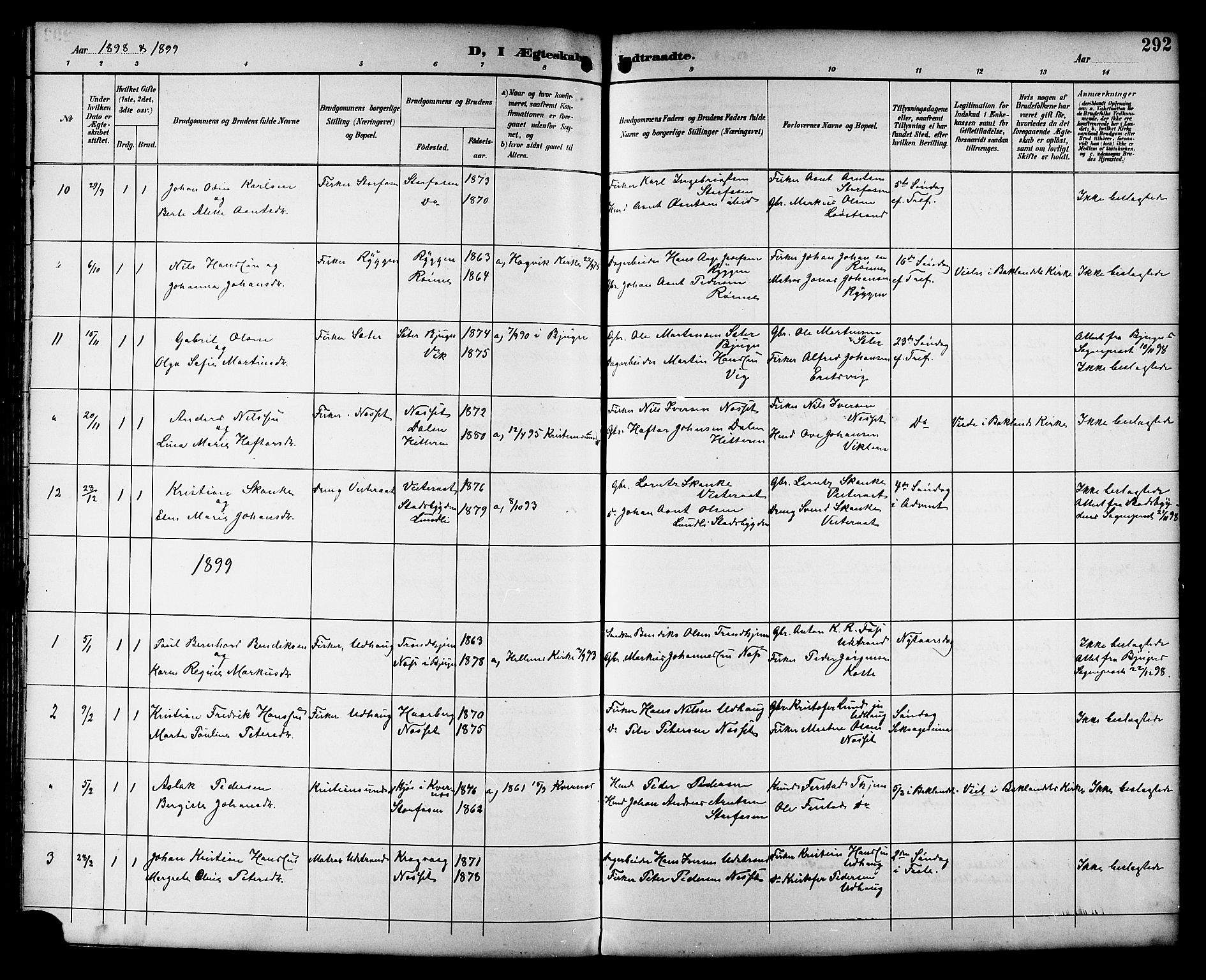 Ministerialprotokoller, klokkerbøker og fødselsregistre - Sør-Trøndelag, SAT/A-1456/659/L0746: Parish register (copy) no. 659C03, 1893-1912, p. 292