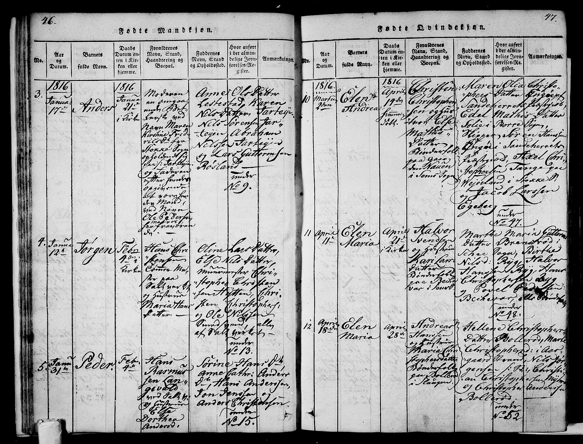 Sem kirkebøker, AV/SAKO-A-5/F/Fa/L0004: Parish register (official) no. I 4, 1814-1825, p. 46-47