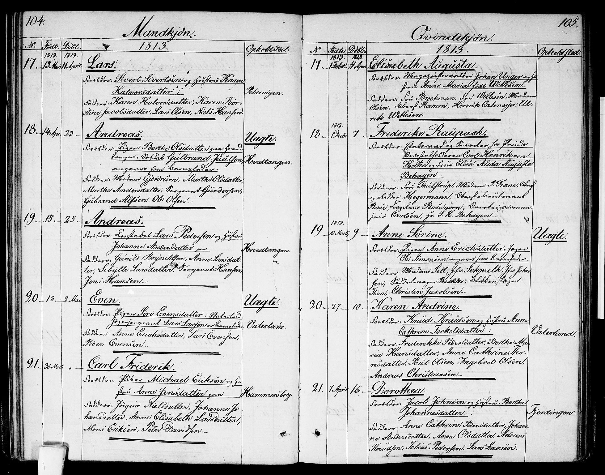 Garnisonsmenigheten Kirkebøker, SAO/A-10846/G/Ga/L0002: Parish register (copy) no. 2, 1810-1814, p. 104-105
