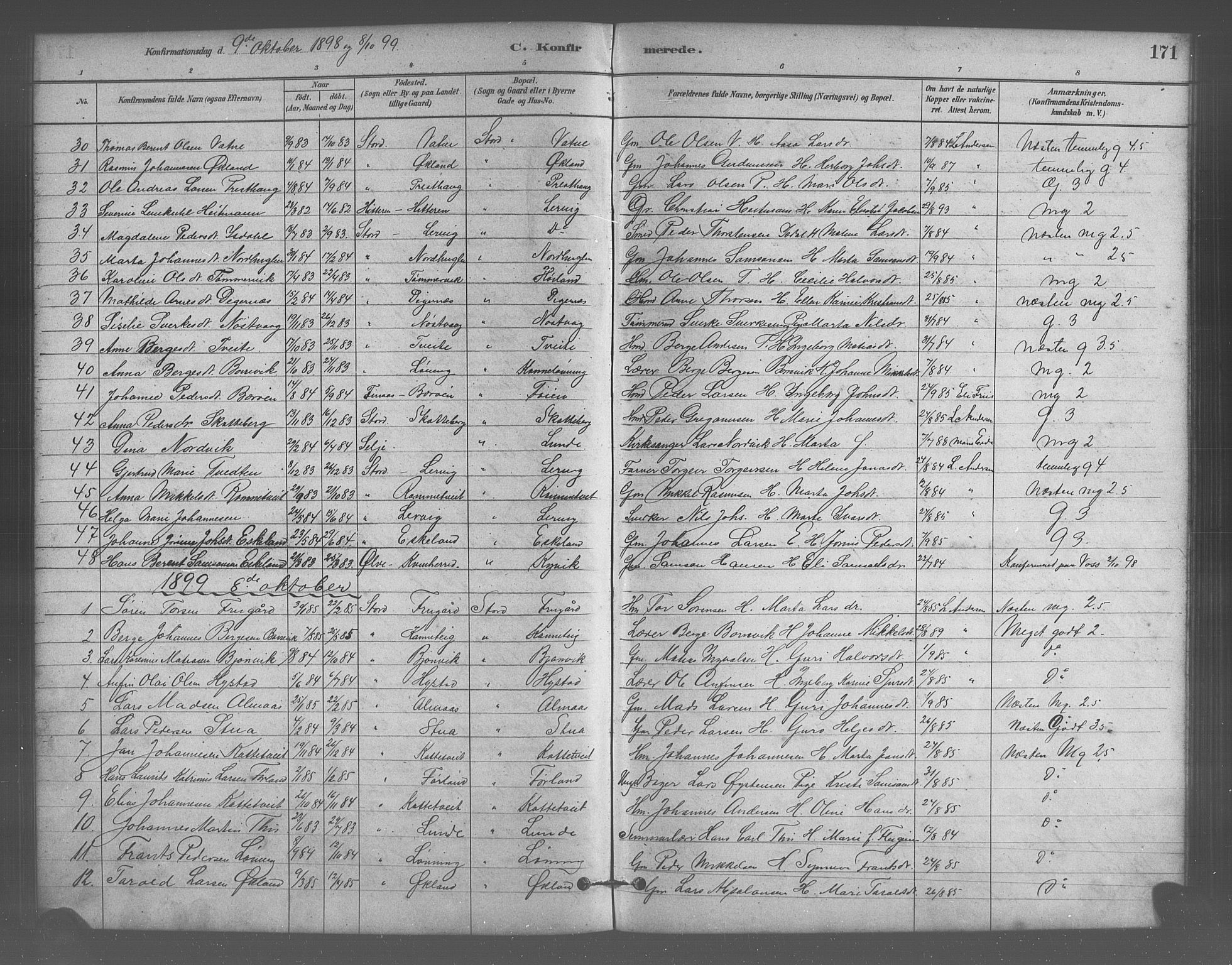Stord sokneprestembete, SAB/A-78201/H/Hab: Parish register (copy) no. A 2, 1879-1909, p. 171