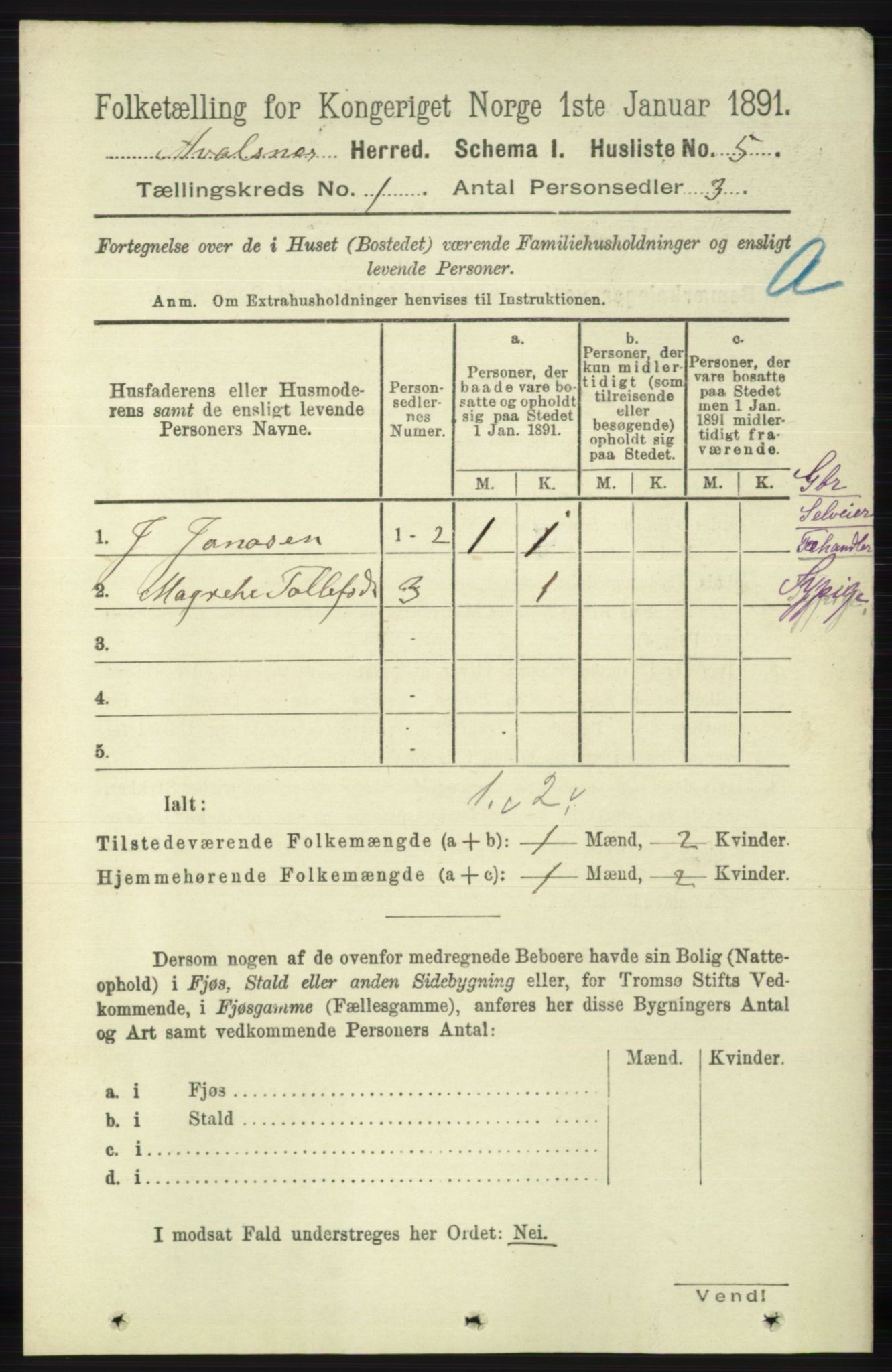 RA, 1891 census for 1147 Avaldsnes, 1891, p. 53