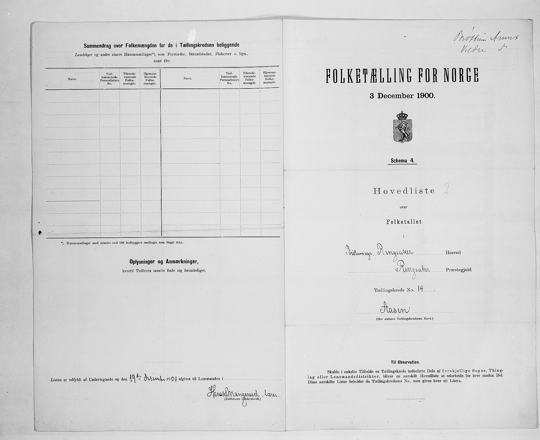 SAH, 1900 census for Ringsaker, 1900, p. 71