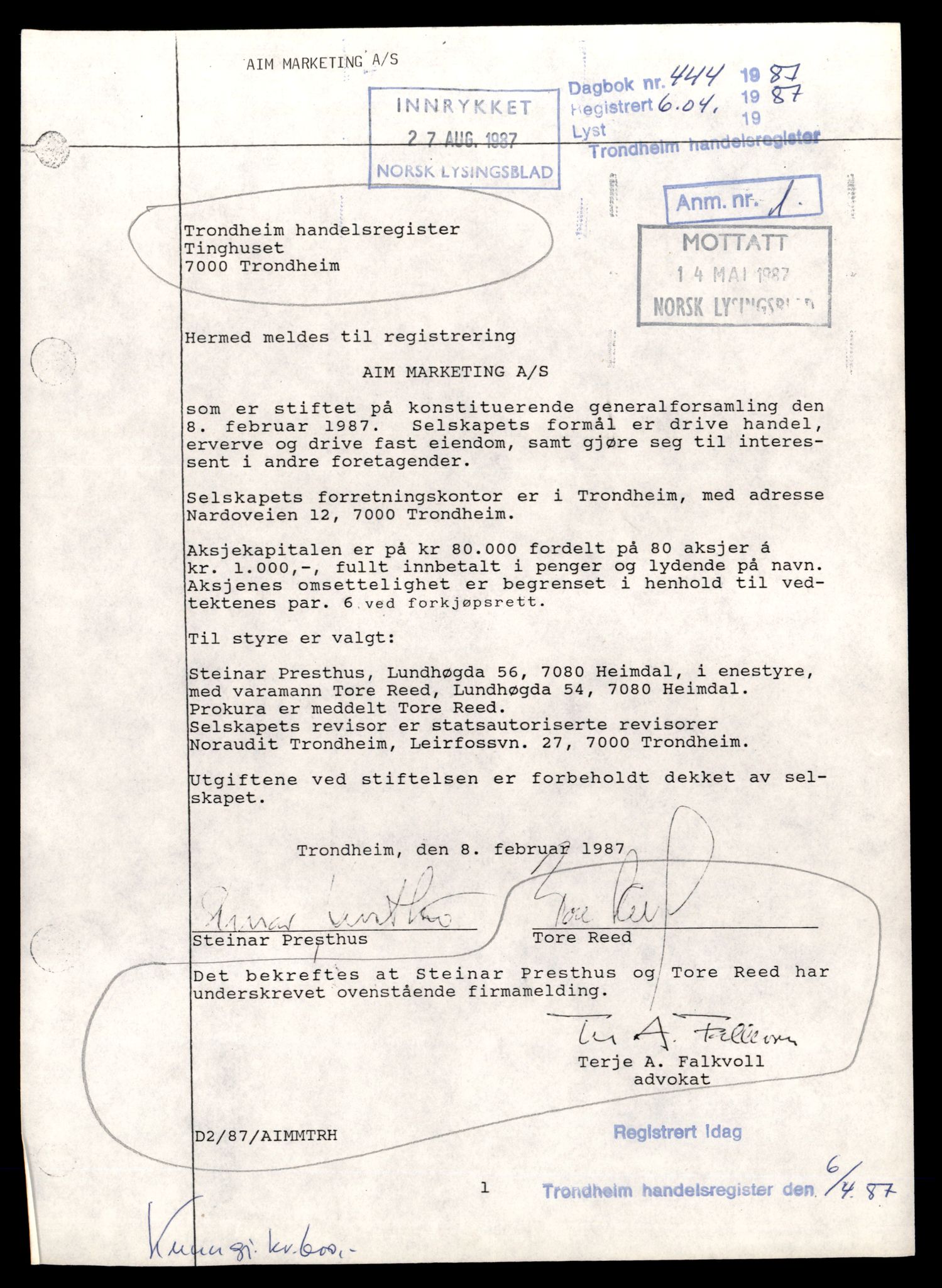 Trondheim byfogd, AV/SAT-A-0003/2/J/Jd/Jdb/L0110: Aksjeselskap, andelslag og borettslag, A-C, 1989-1990, p. 15