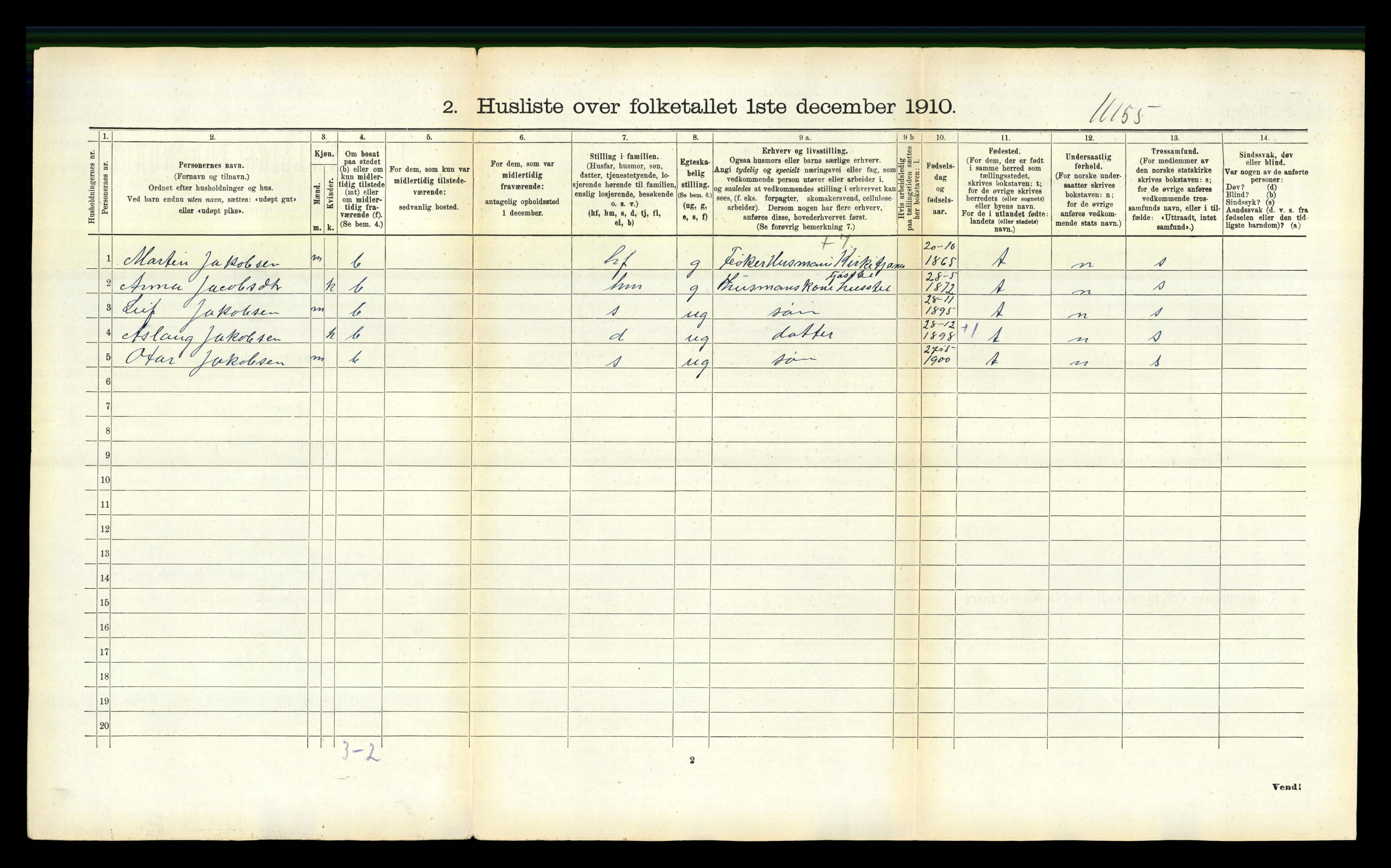 RA, 1910 census for Øksnes, 1910, p. 485