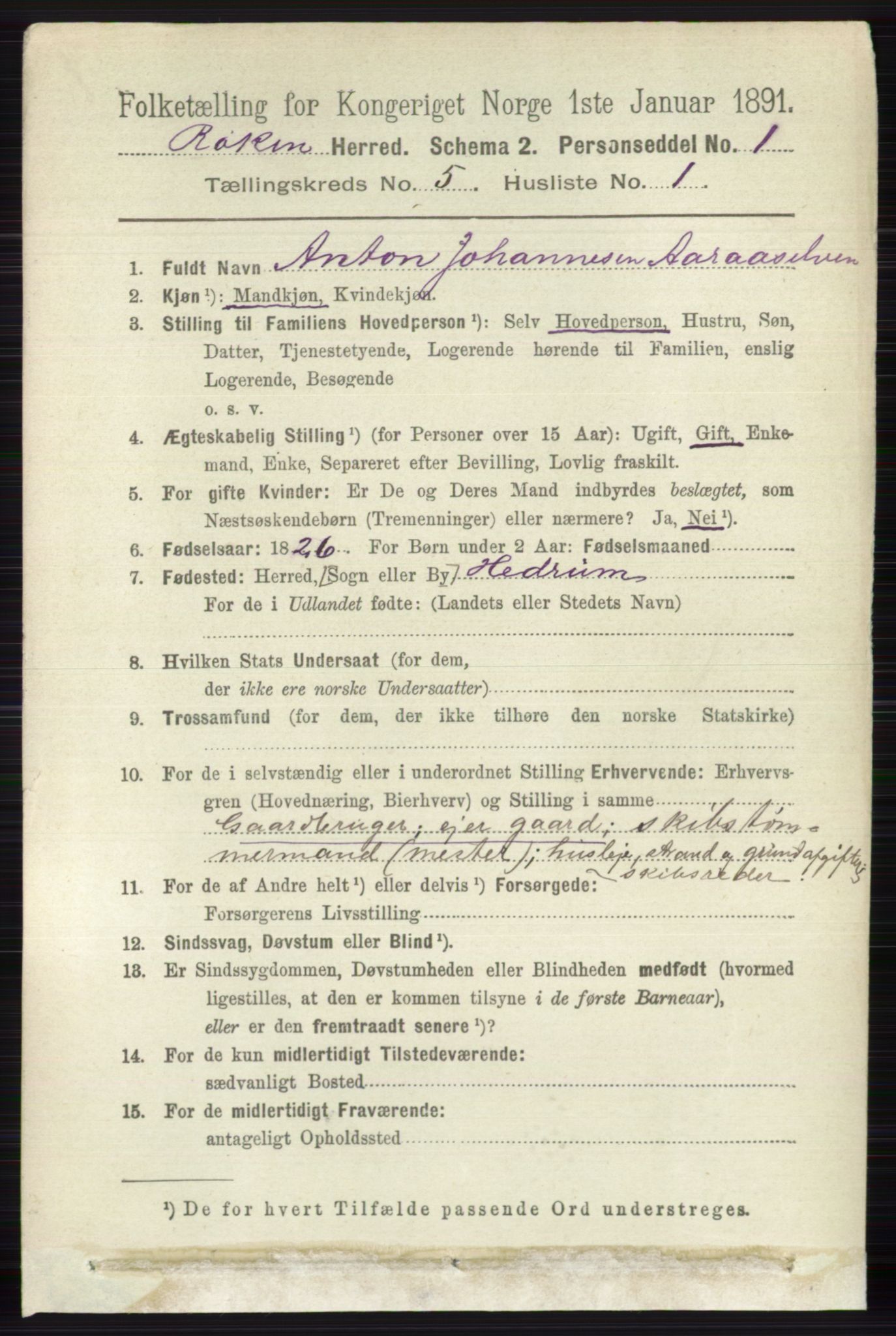 RA, 1891 census for 0627 Røyken, 1891, p. 2889