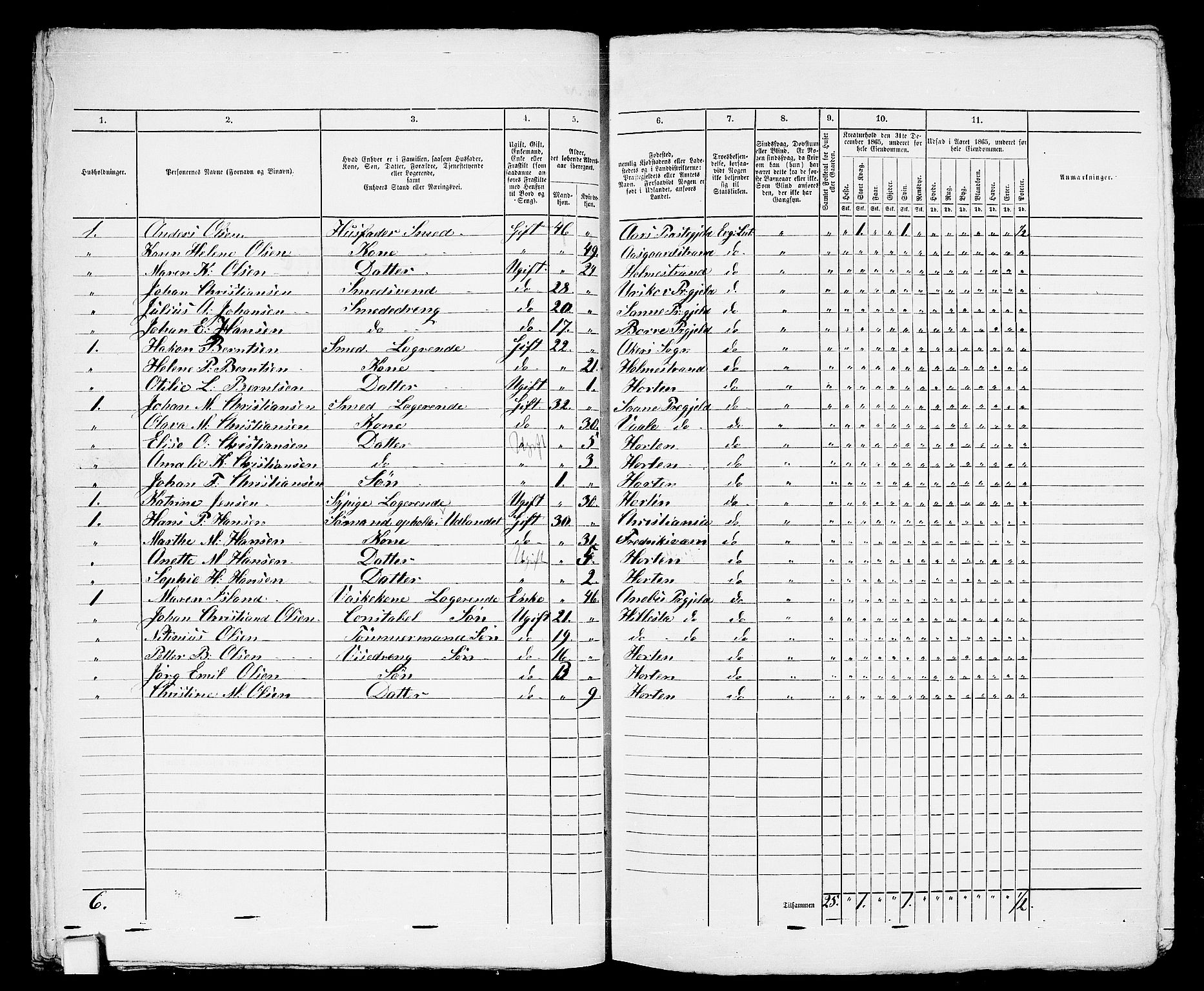 RA, 1865 census for Horten, 1865, p. 478