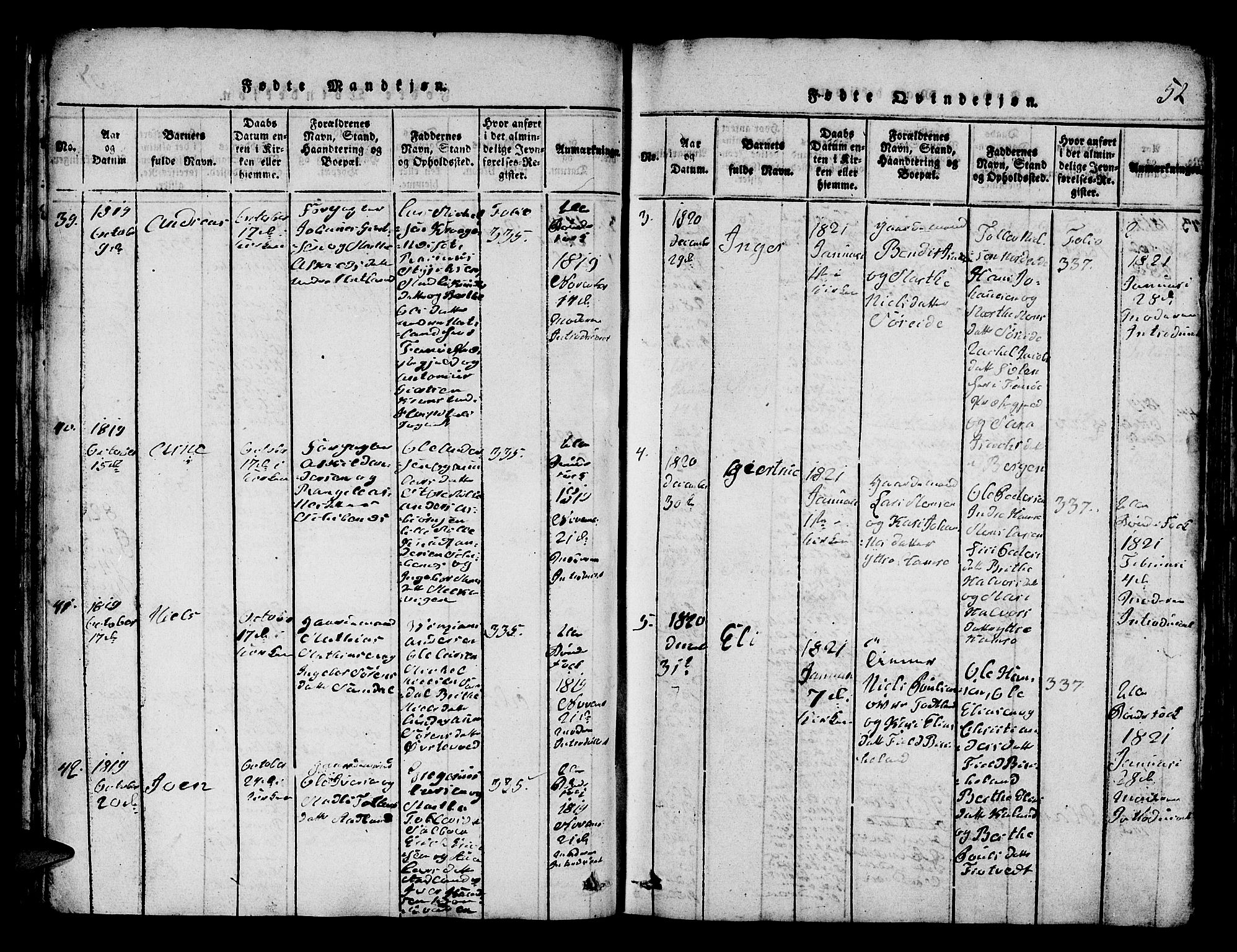 Fana Sokneprestembete, SAB/A-75101/H/Hab/Haba/L0001: Parish register (copy) no. A 1, 1816-1836, p. 52