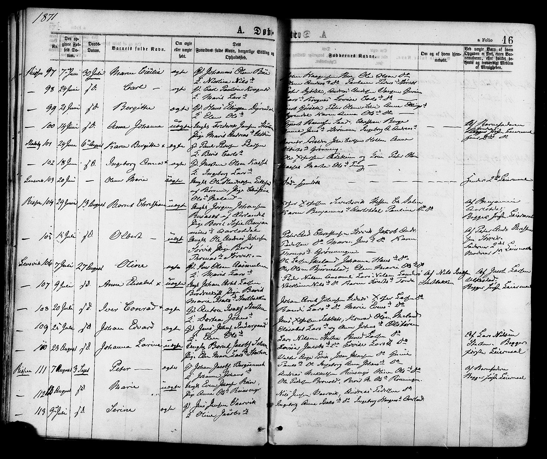 Ministerialprotokoller, klokkerbøker og fødselsregistre - Sør-Trøndelag, AV/SAT-A-1456/646/L0613: Parish register (official) no. 646A11, 1870-1884, p. 16