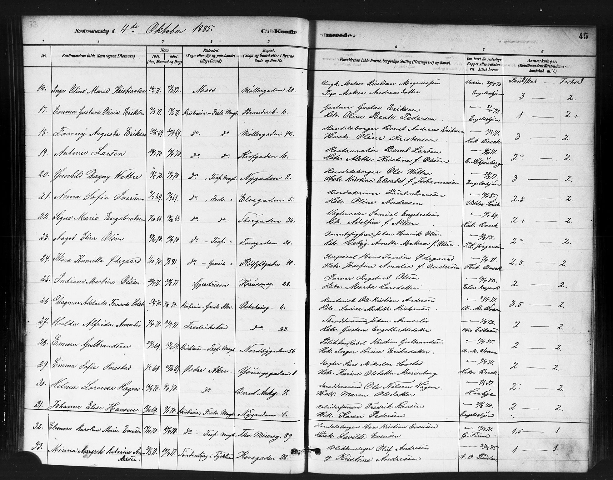 Jakob prestekontor Kirkebøker, SAO/A-10850/F/Fa/L0004: Parish register (official) no. 4, 1880-1894, p. 45