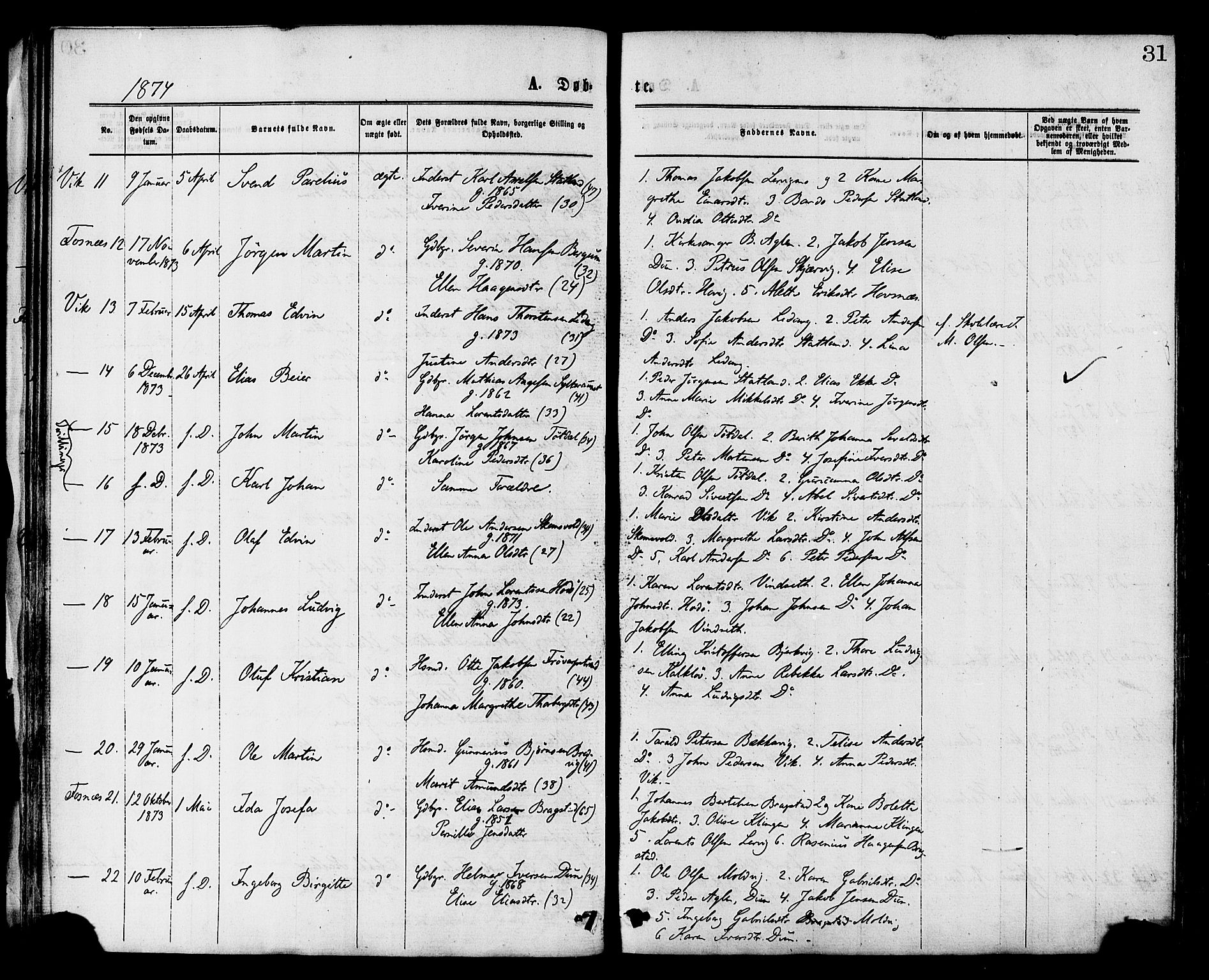 Ministerialprotokoller, klokkerbøker og fødselsregistre - Nord-Trøndelag, AV/SAT-A-1458/773/L0616: Parish register (official) no. 773A07, 1870-1887, p. 31