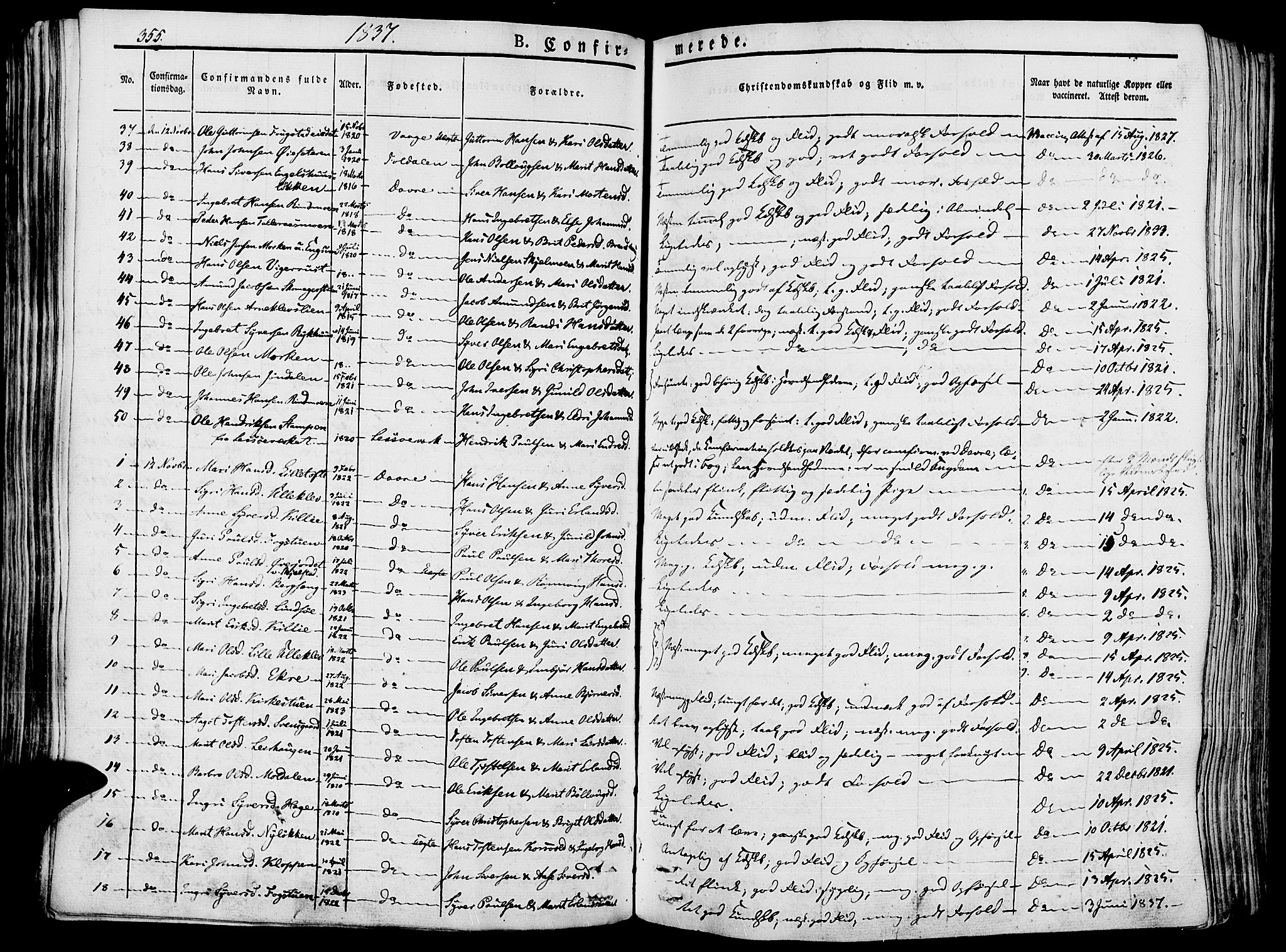 Lesja prestekontor, SAH/PREST-068/H/Ha/Haa/L0005: Parish register (official) no. 5, 1830-1842, p. 355
