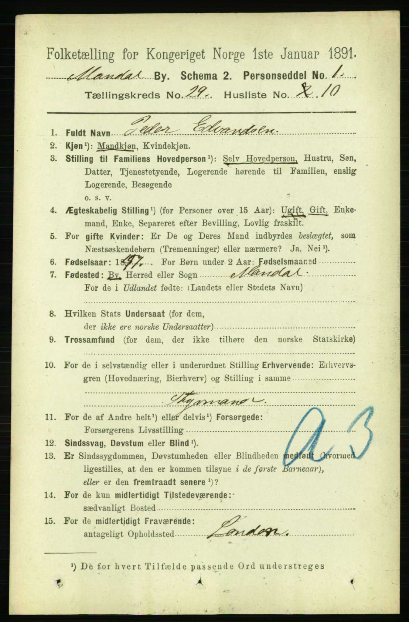 RA, 1891 census for 1002 Mandal, 1891, p. 5160