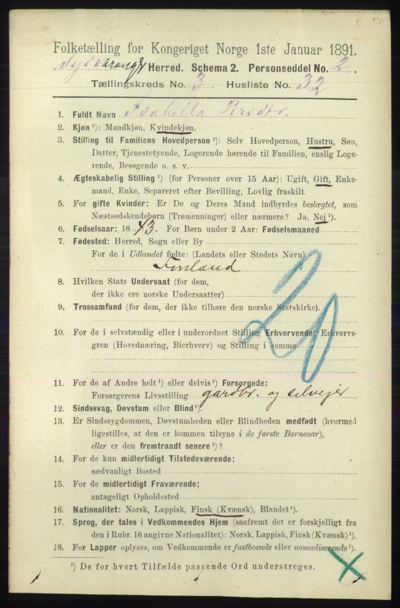 RA, 1891 census for 2030 Sør-Varanger, 1891, p. 1000