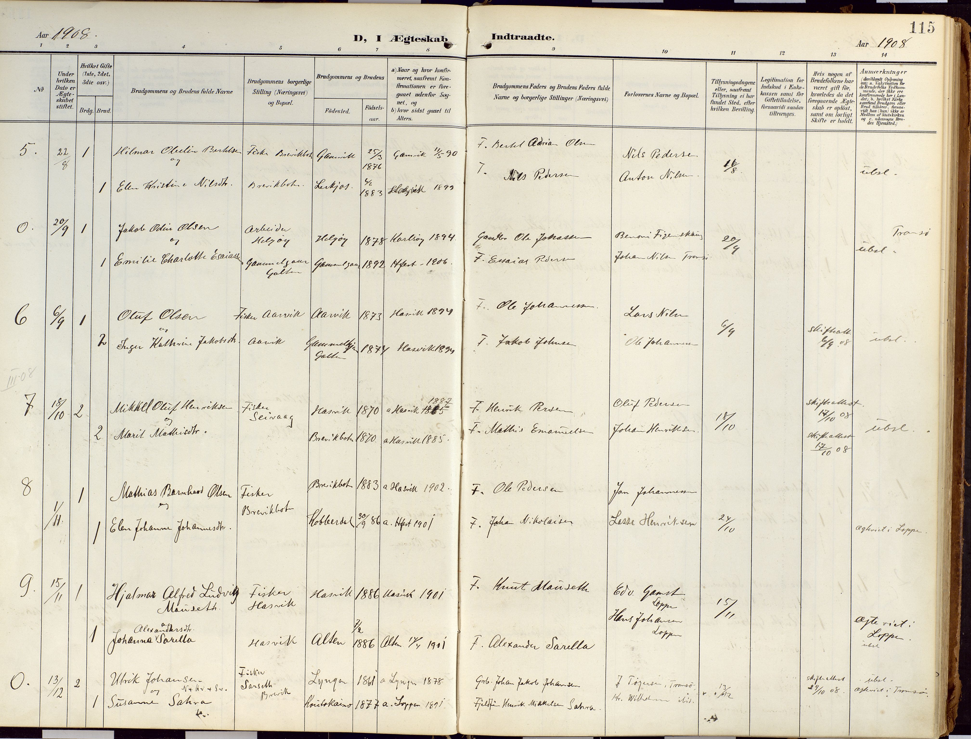 Loppa sokneprestkontor, SATØ/S-1339/H/Ha/L0010kirke: Parish register (official) no. 10, 1907-1922, p. 115