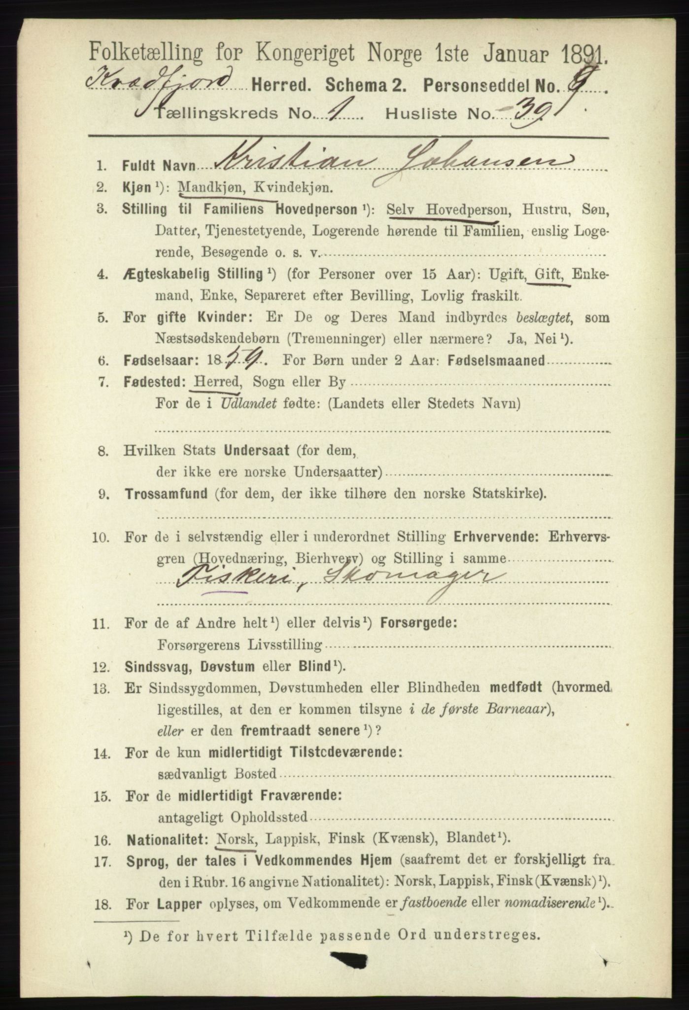 RA, 1891 census for 1911 Kvæfjord, 1891, p. 343