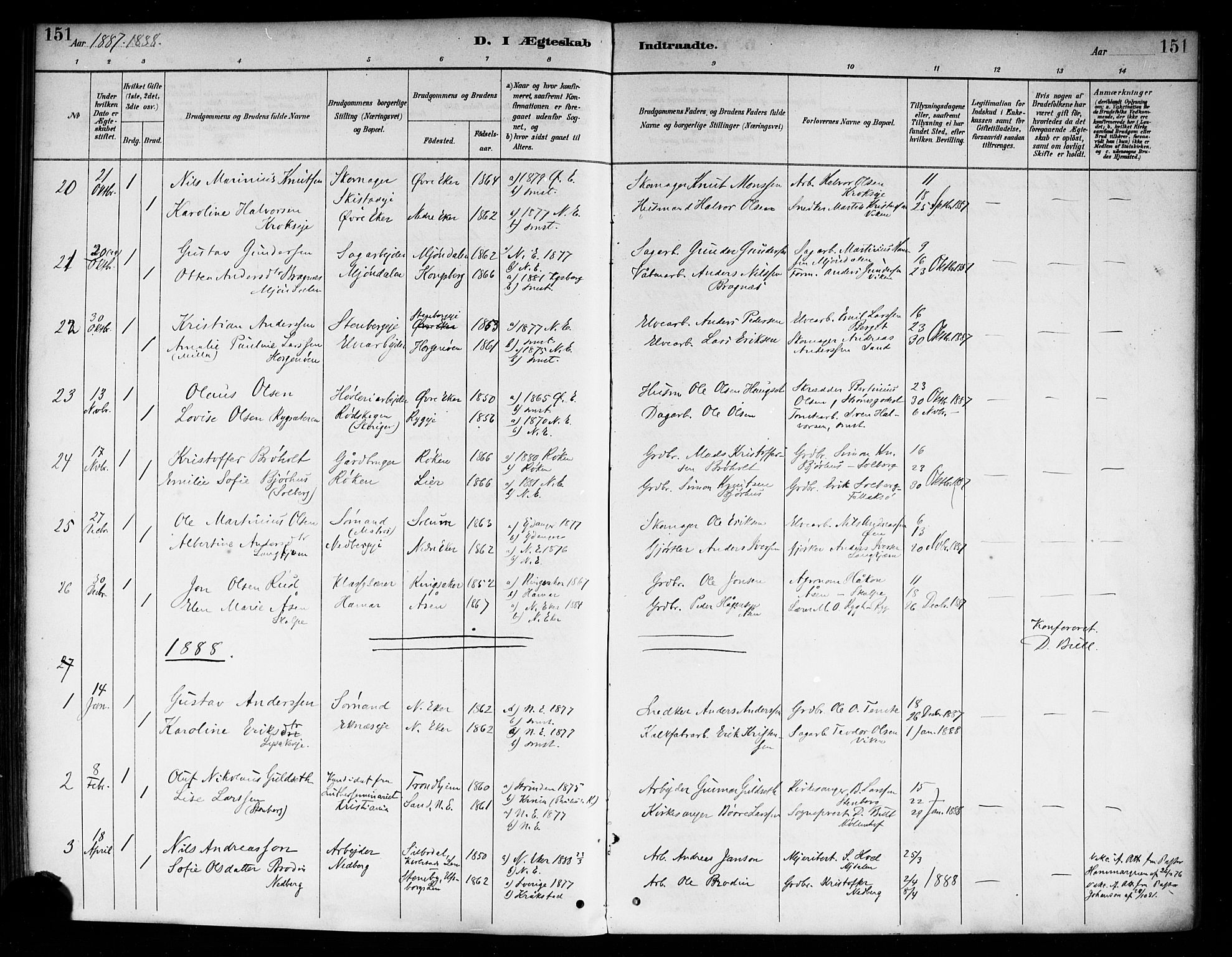 Nedre Eiker kirkebøker, SAKO/A-612/F/Fa/L0003: Parish register (official) no. 3, 1885-1892, p. 151