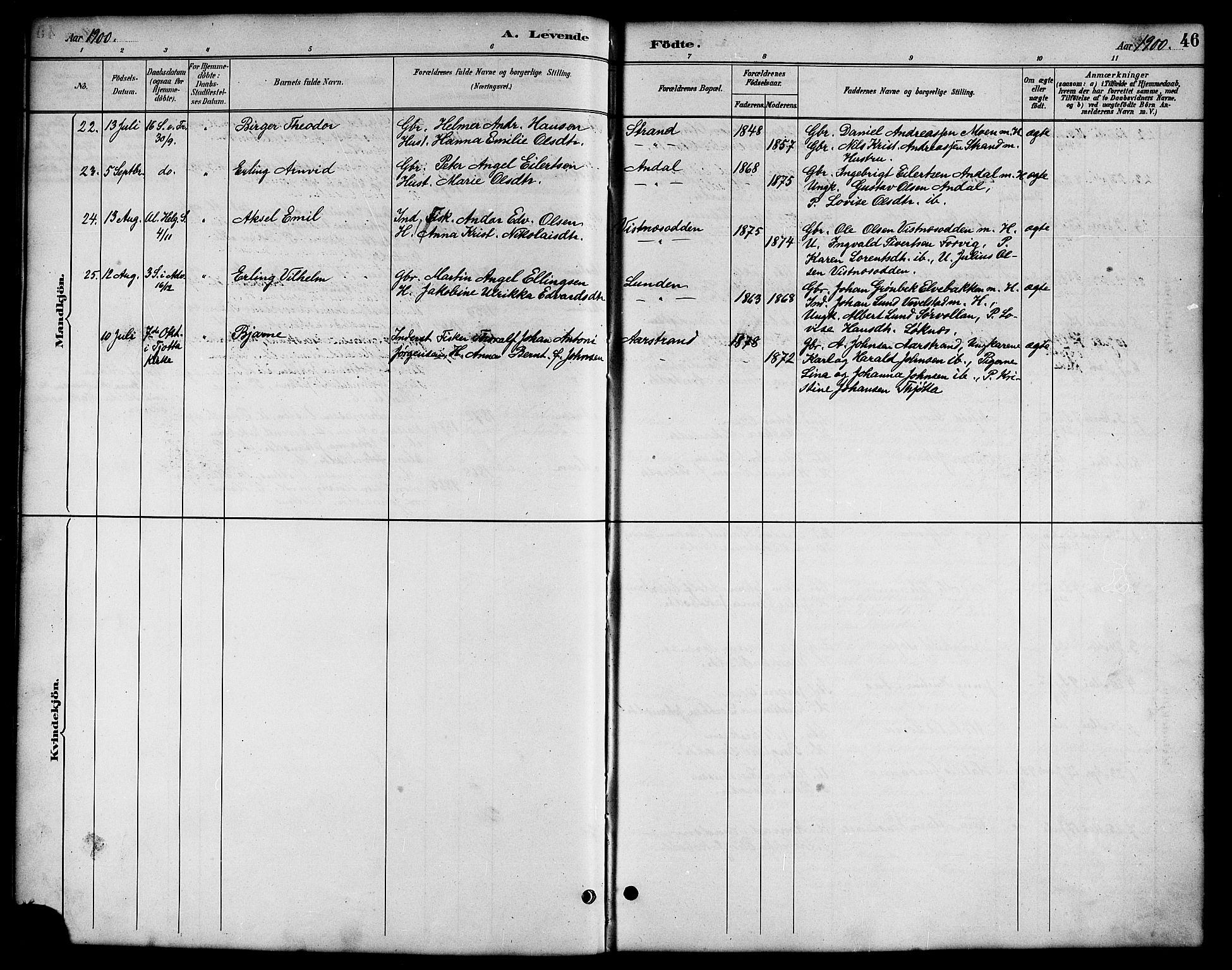 Ministerialprotokoller, klokkerbøker og fødselsregistre - Nordland, AV/SAT-A-1459/819/L0277: Parish register (copy) no. 819C03, 1888-1917, p. 46