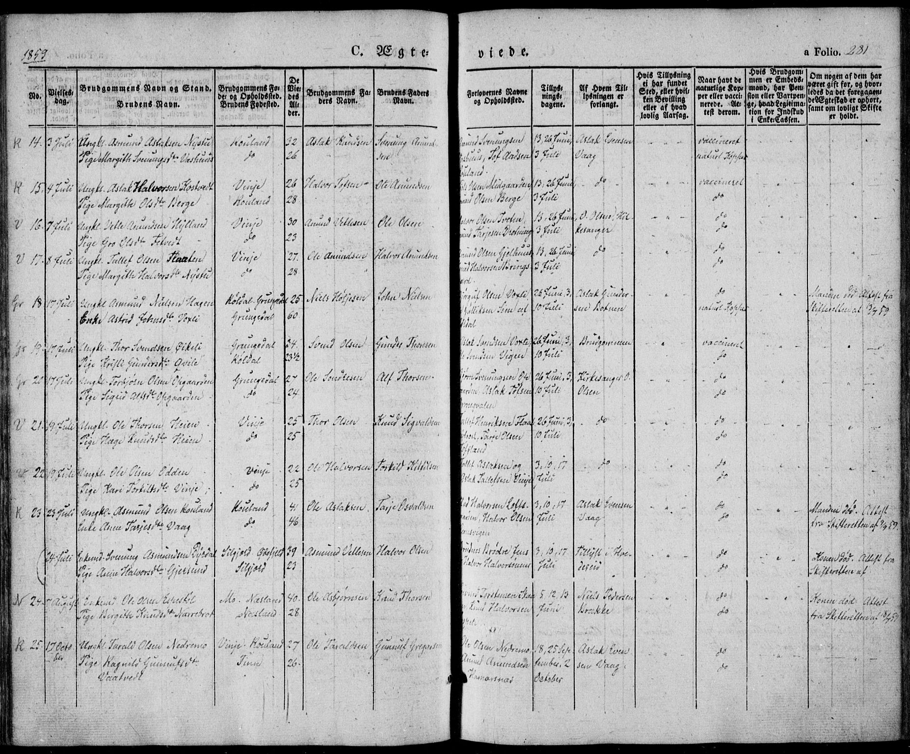 Vinje kirkebøker, SAKO/A-312/F/Fa/L0004: Parish register (official) no. I 4, 1843-1869, p. 281