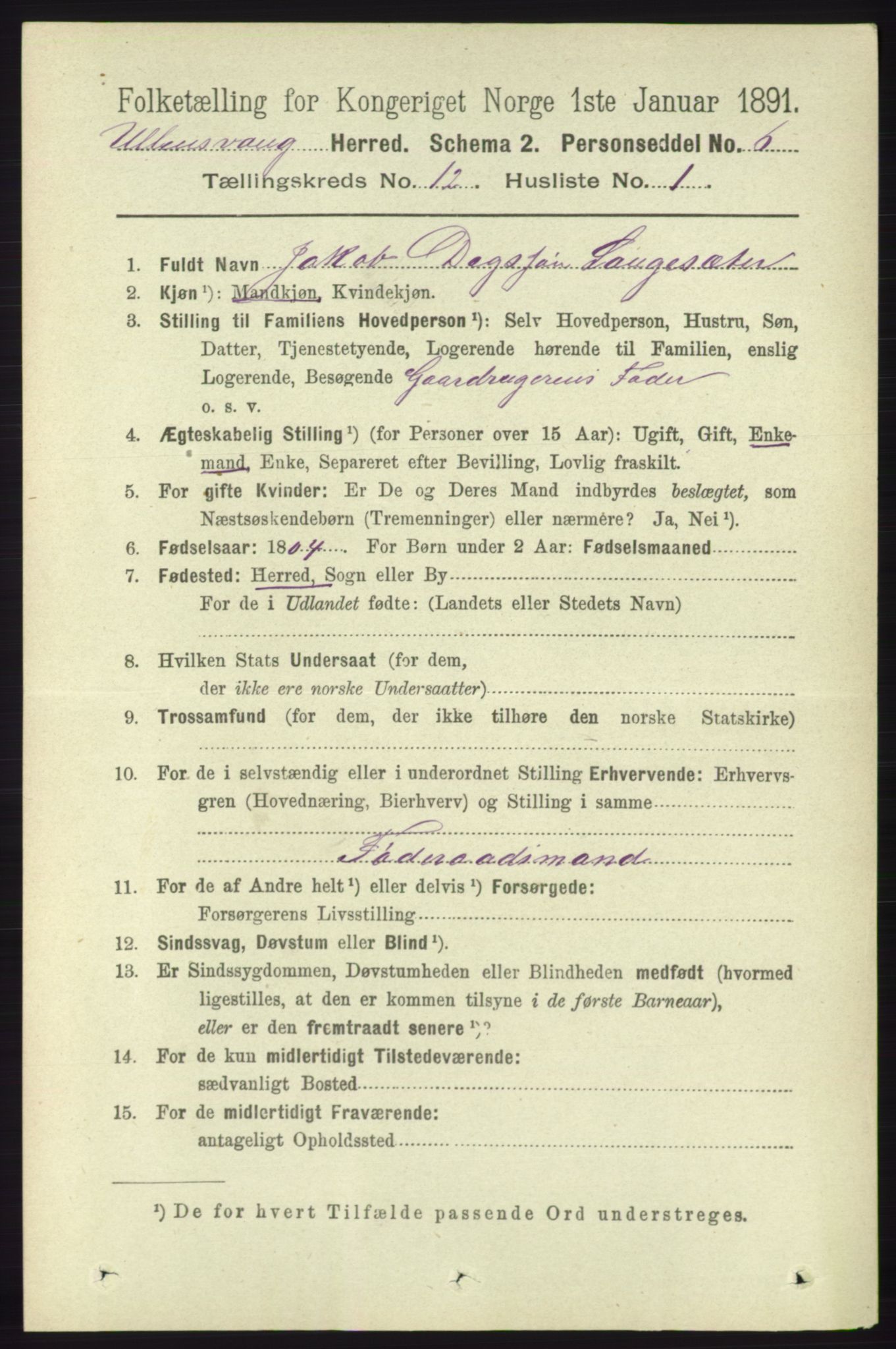 RA, 1891 census for 1230 Ullensvang, 1891, p. 4672