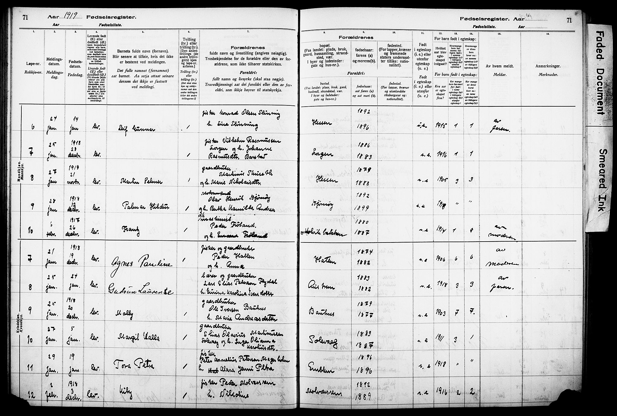 Ministerialprotokoller, klokkerbøker og fødselsregistre - Møre og Romsdal, SAT/A-1454/528/L0442: Birth register no. 528.II.4.1, 1916-1924, p. 71