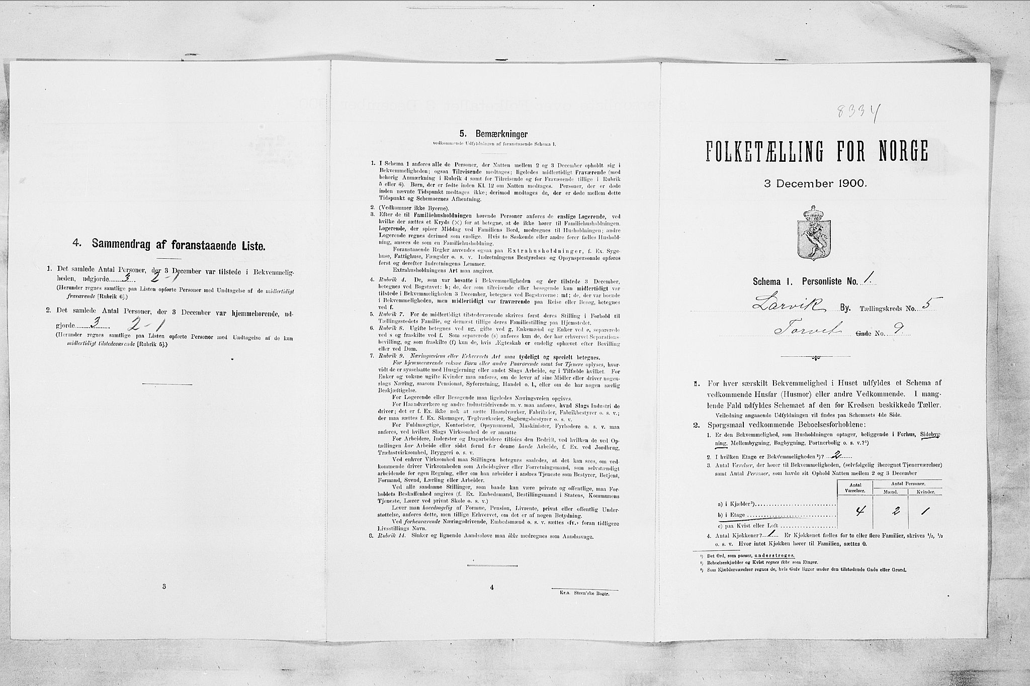 RA, 1900 census for Larvik, 1900, p. 539