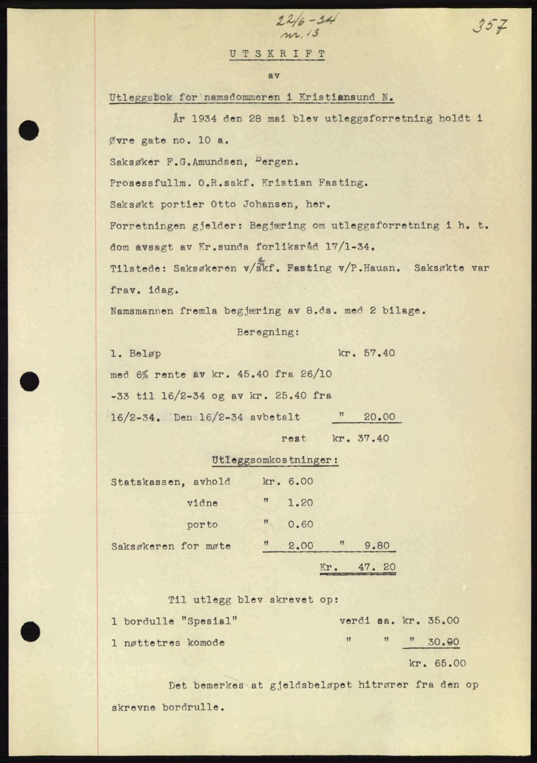 Kristiansund byfogd, AV/SAT-A-4587/A/27: Mortgage book no. 27, 1933-1934, Deed date: 22.06.1934