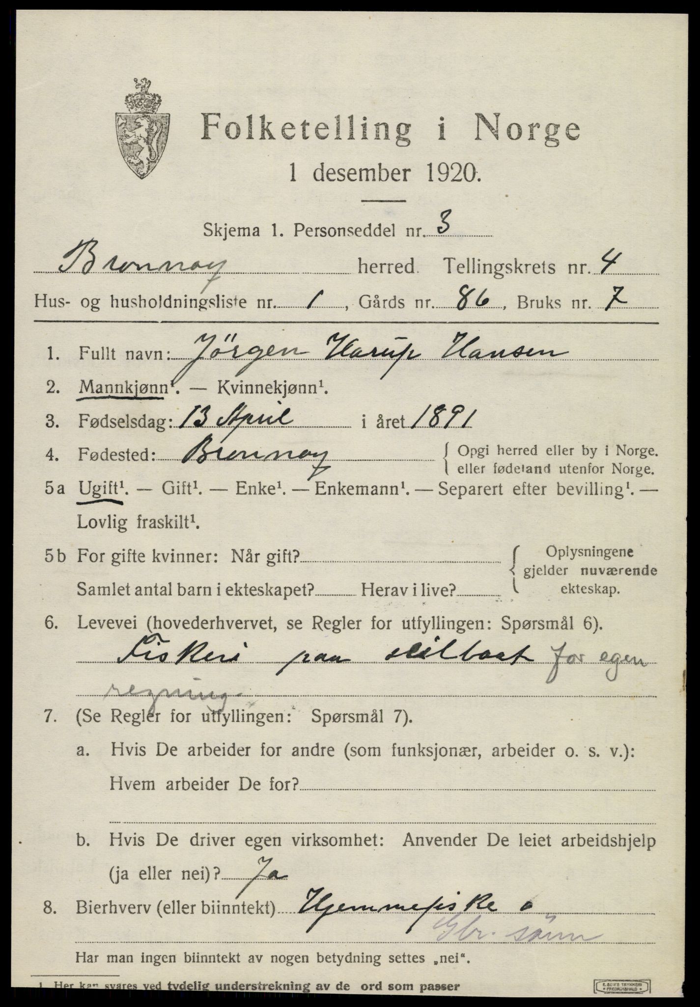 SAT, 1920 census for Brønnøy, 1920, p. 3308