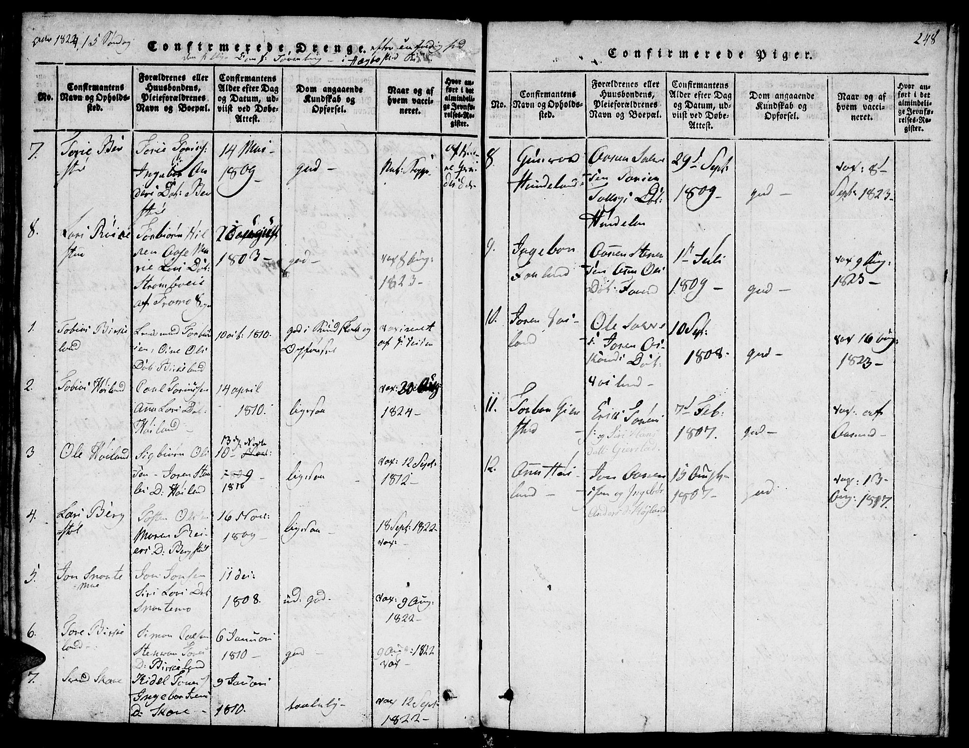 Hægebostad sokneprestkontor, SAK/1111-0024/F/Fa/Faa/L0002: Parish register (official) no. A 2 /1, 1816-1825, p. 248