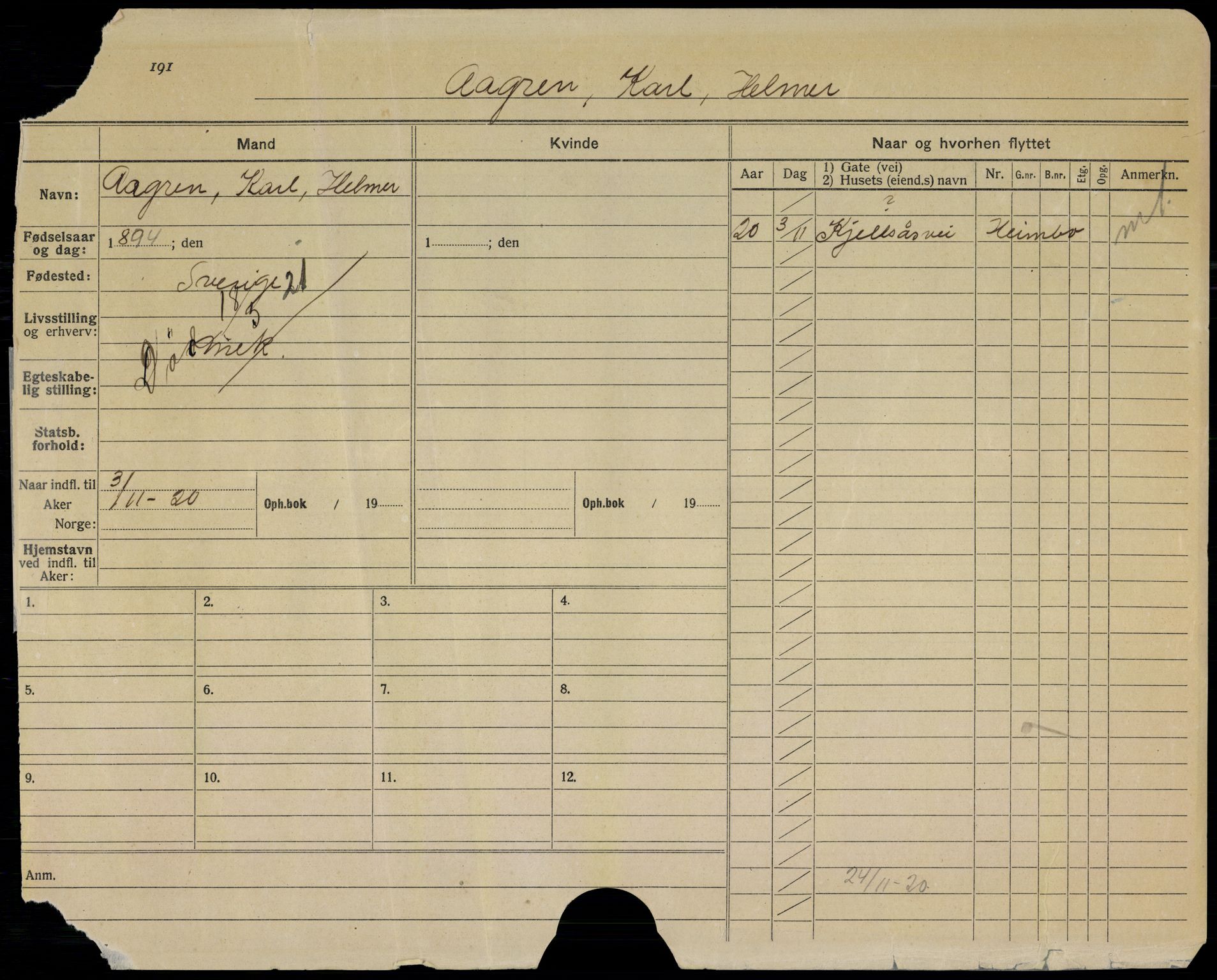 Oslo folkeregister, Registerkort, SAO/A-11715/G/Ga/L0001: Menn, 1918-1923