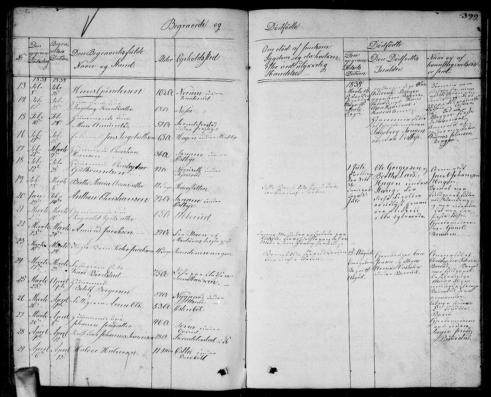 Enebakk prestekontor Kirkebøker, SAO/A-10171c/G/Ga/L0003: Parish register (copy) no. I 3, 1833-1849, p. 399