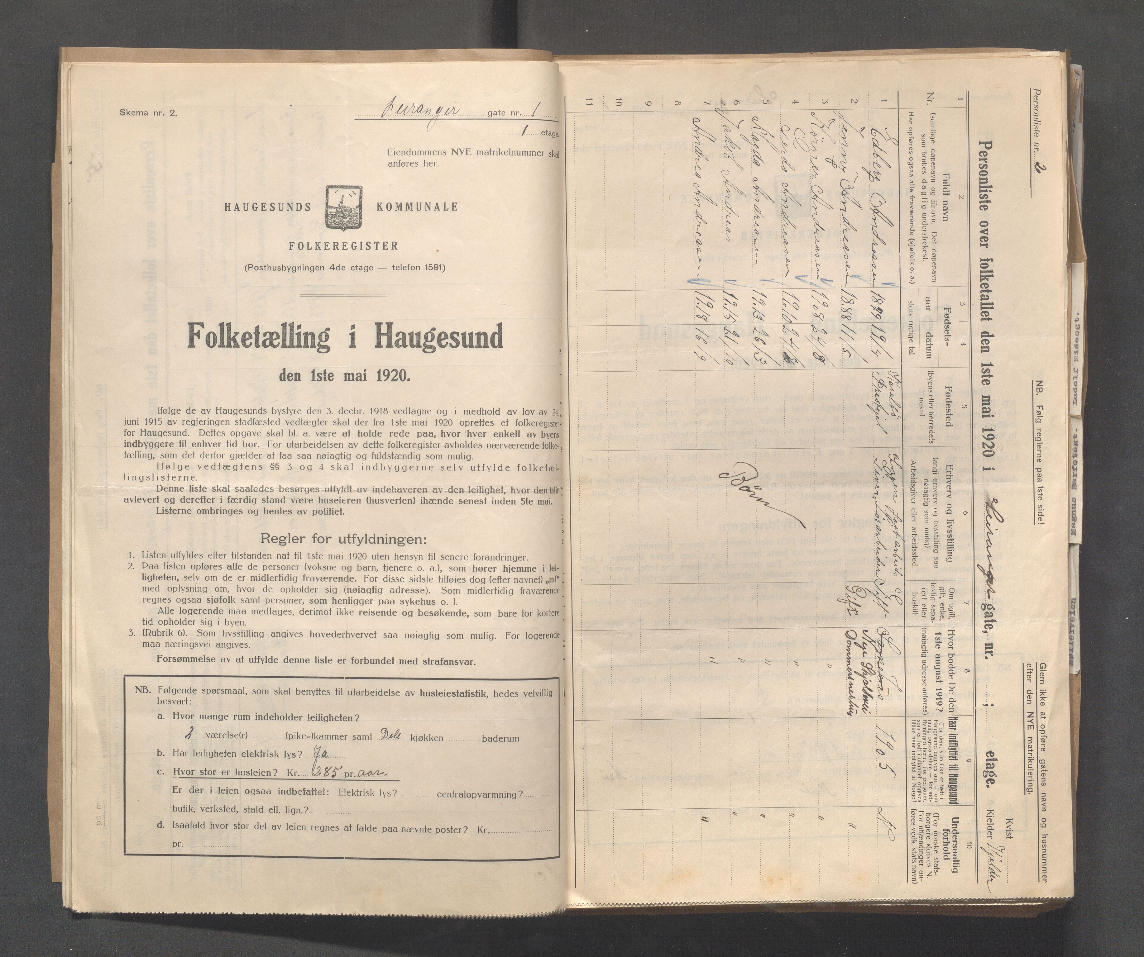 IKAR, Local census 1.5.1920 for Haugesund, 1920, p. 2852