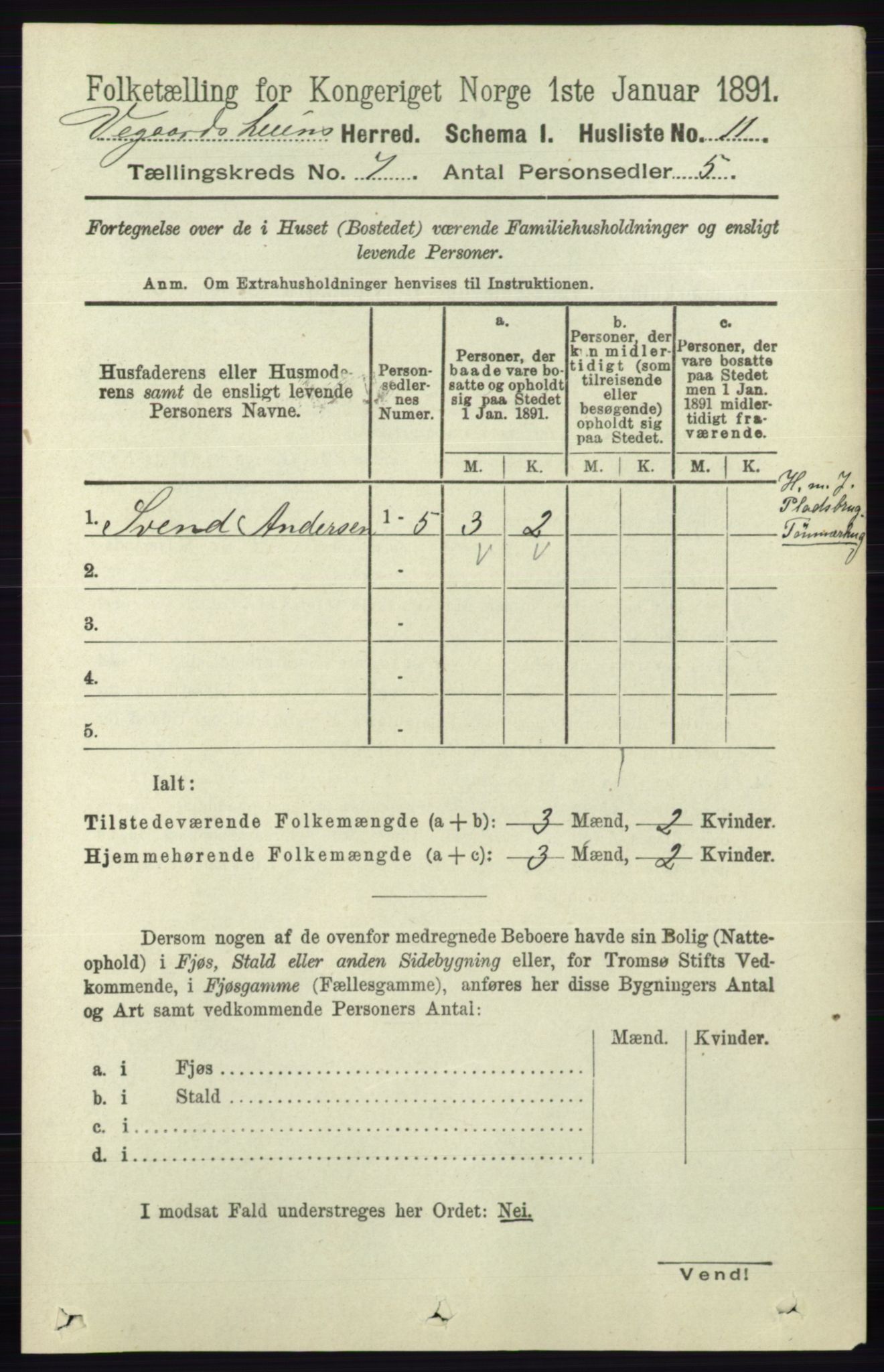 RA, 1891 census for 0912 Vegårshei, 1891, p. 1321