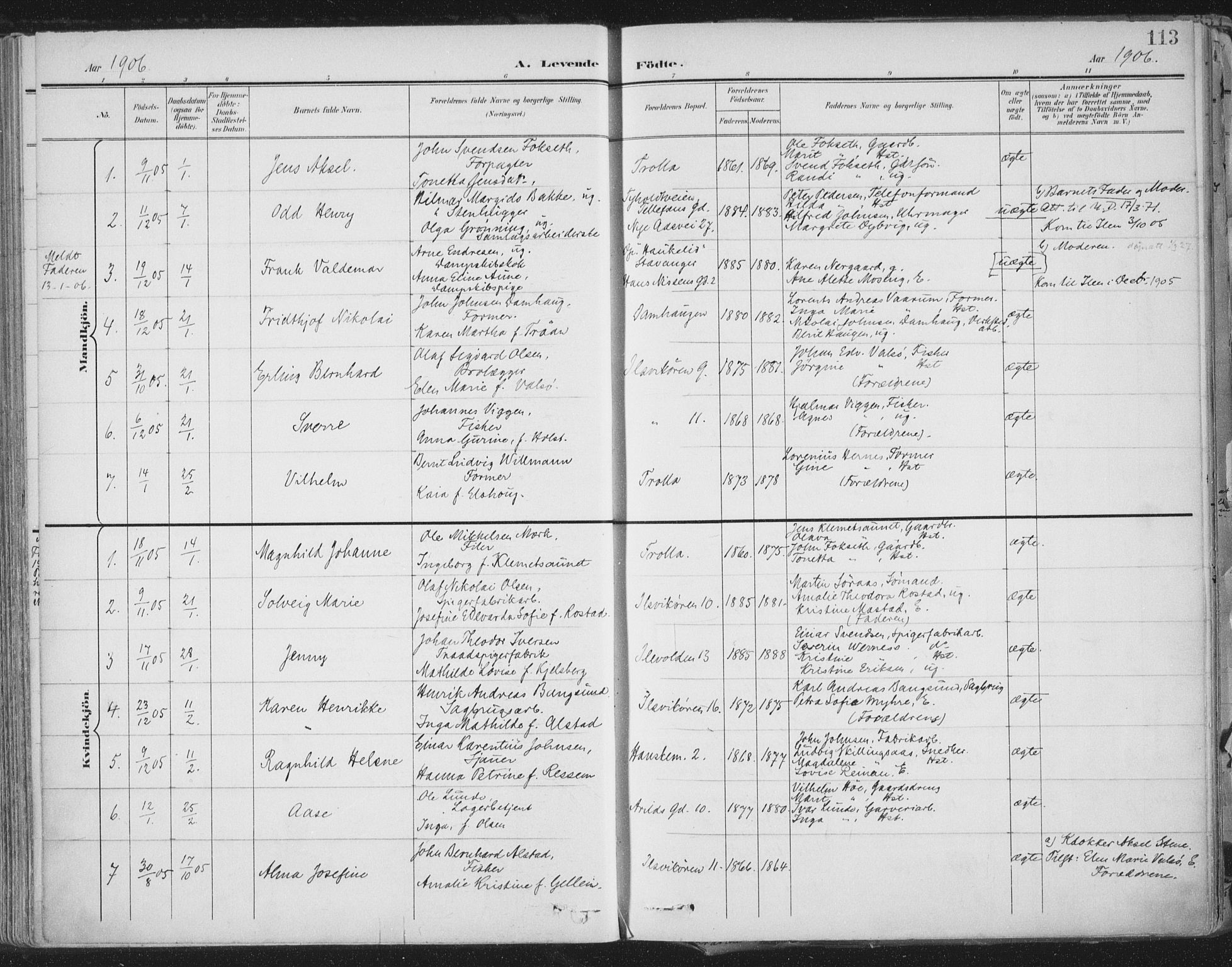 Ministerialprotokoller, klokkerbøker og fødselsregistre - Sør-Trøndelag, SAT/A-1456/603/L0167: Parish register (official) no. 603A06, 1896-1932, p. 113