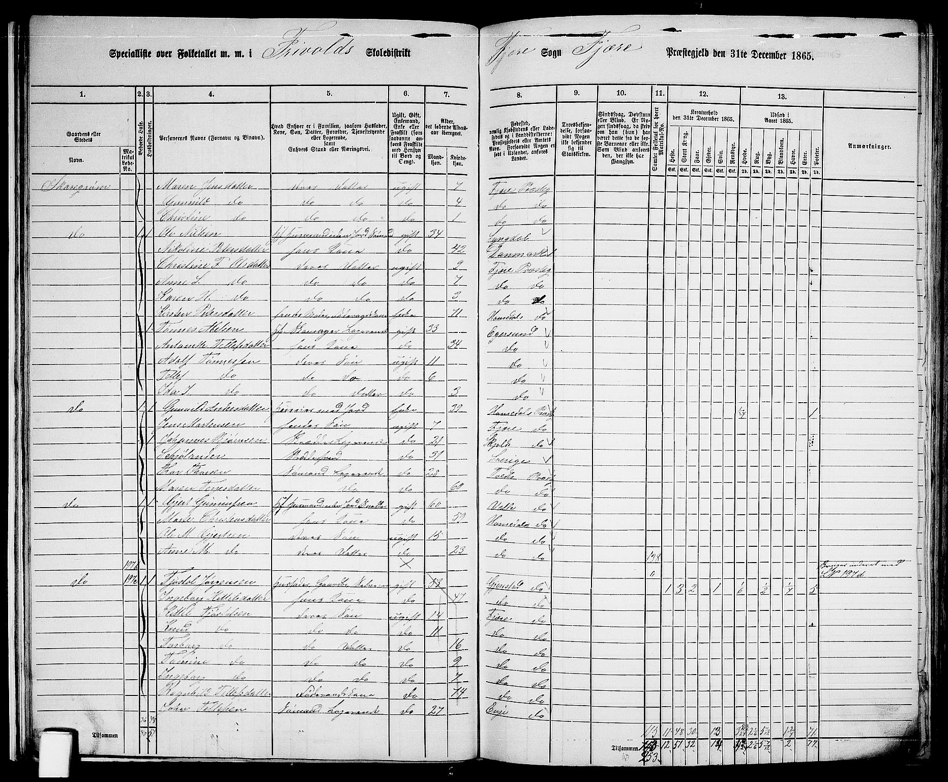 RA, 1865 census for Fjære/Fjære, 1865, p. 21