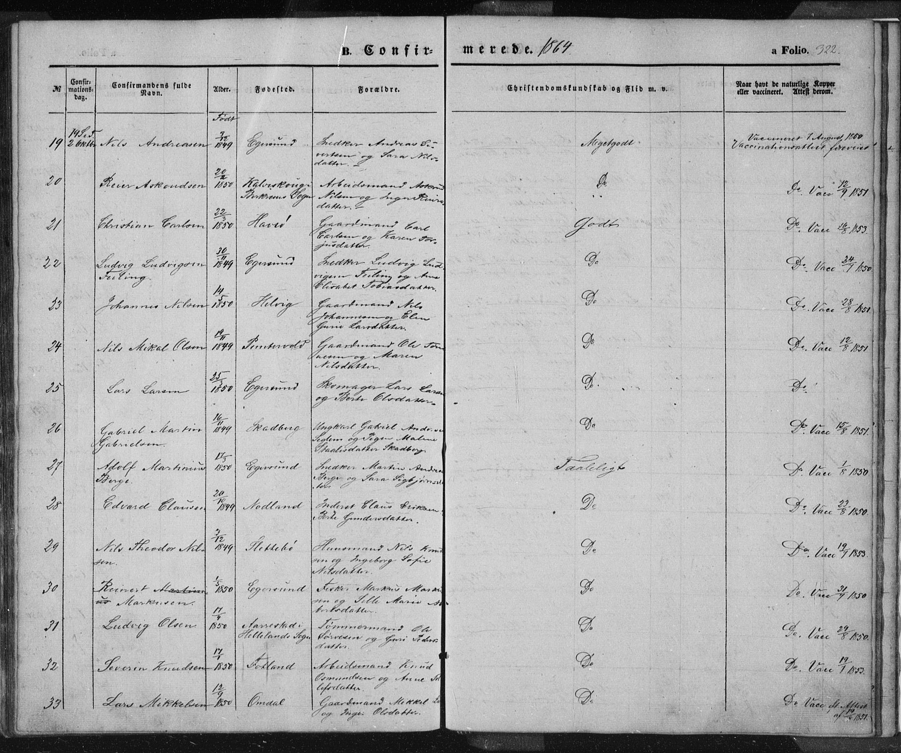 Eigersund sokneprestkontor, AV/SAST-A-101807/S08/L0012: Parish register (official) no. A 12.1, 1850-1865, p. 322