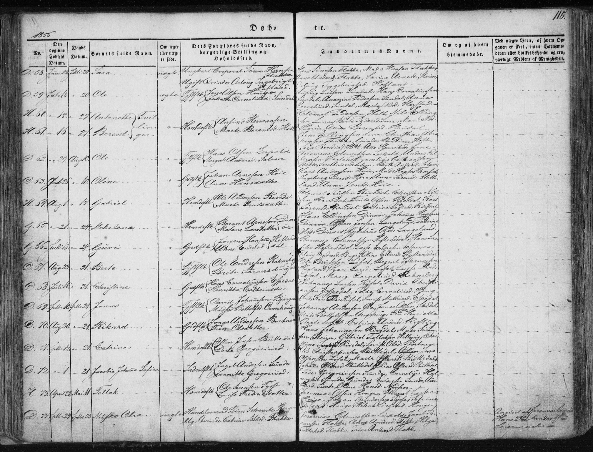 Fjaler sokneprestembete, SAB/A-79801/H/Haa/Haaa/L0006: Parish register (official) no. A 6, 1835-1884, p. 115
