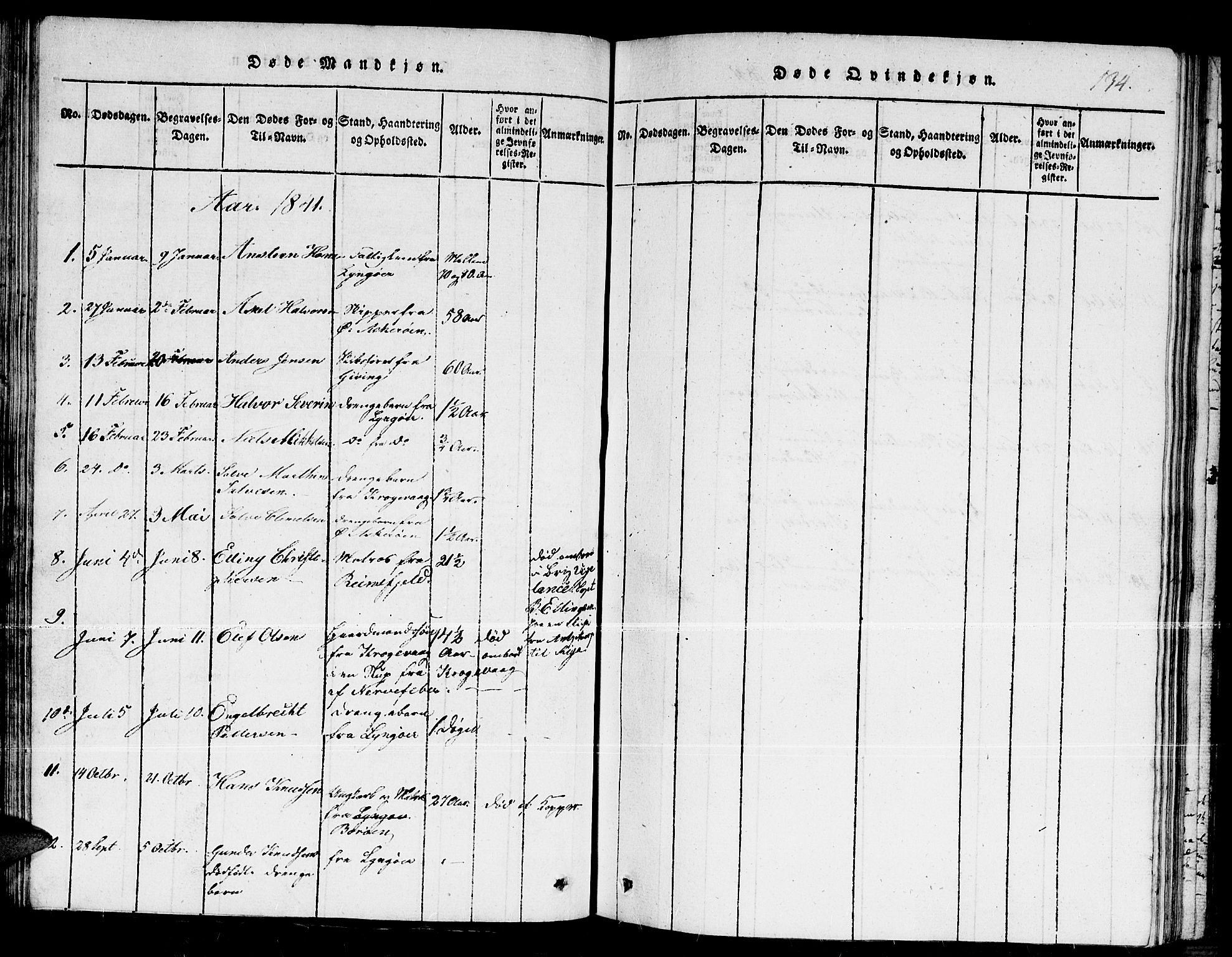 Dypvåg sokneprestkontor, AV/SAK-1111-0007/F/Fb/Fba/L0009: Parish register (copy) no. B 9, 1816-1842, p. 134