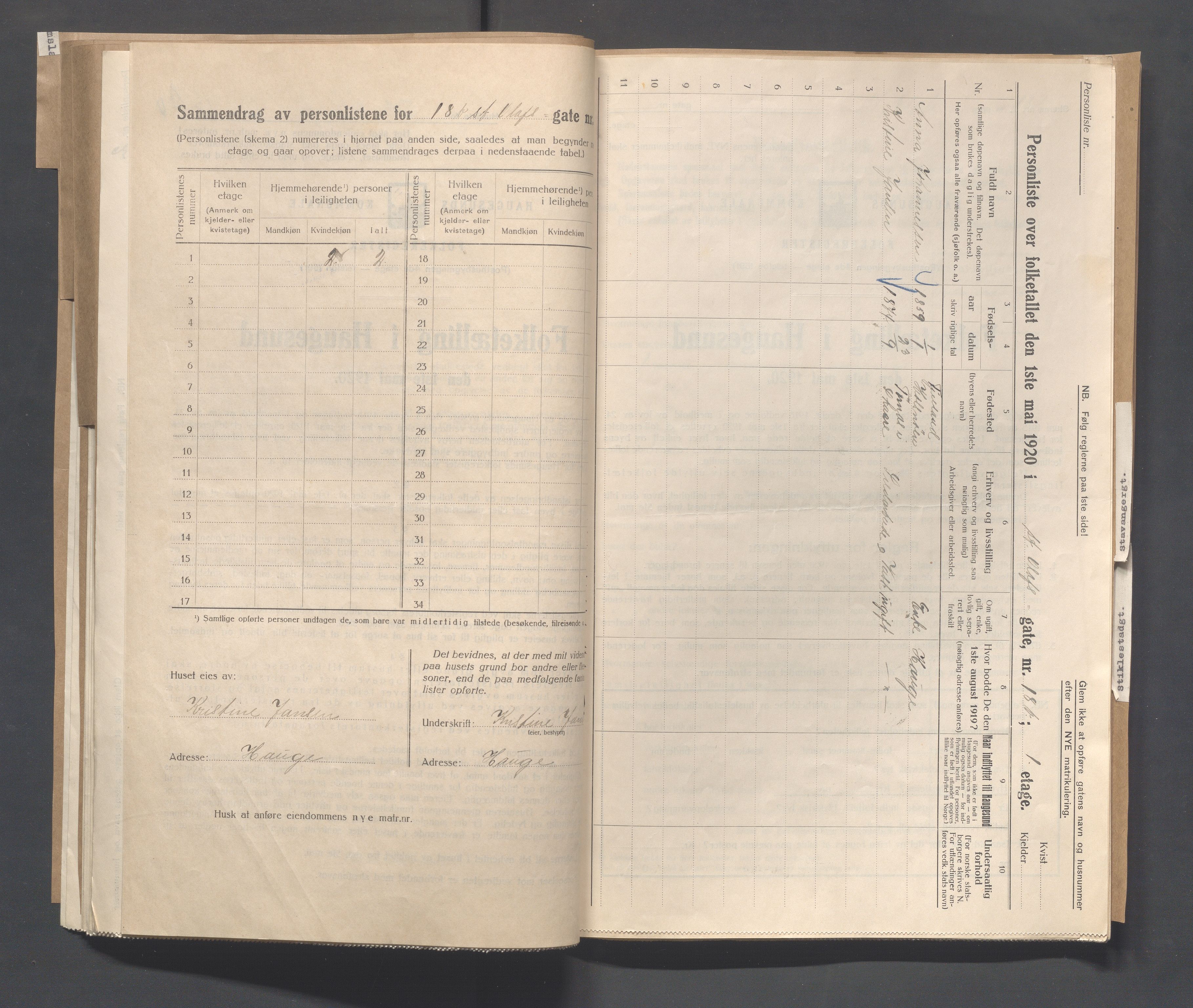 IKAR, Local census 1.5.1920 for Haugesund, 1920, p. 4066