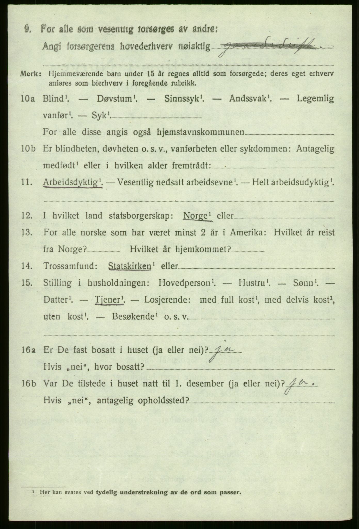 SAB, 1920 census for Evanger, 1920, p. 2490