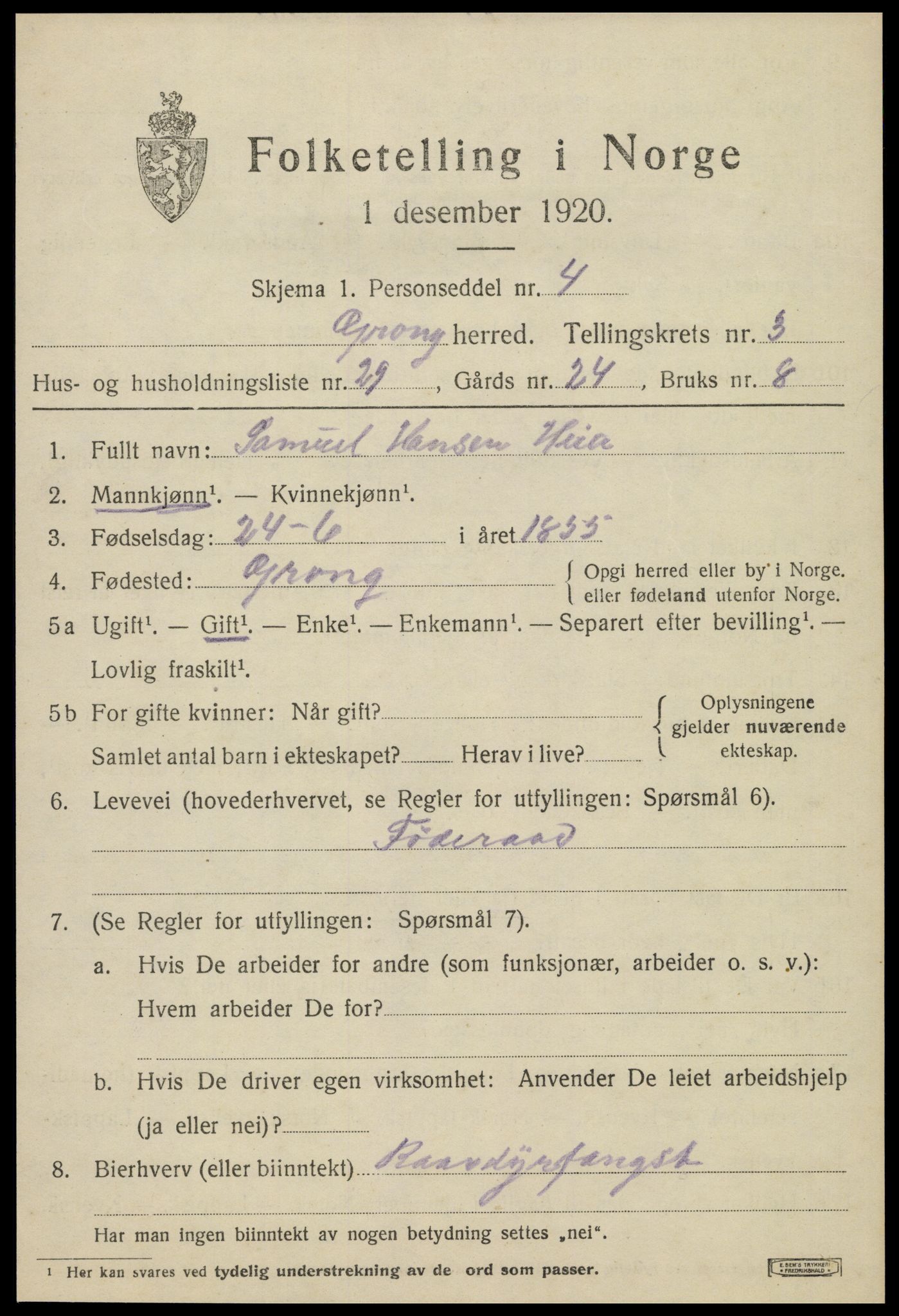 SAT, 1920 census for Grong, 1920, p. 2573