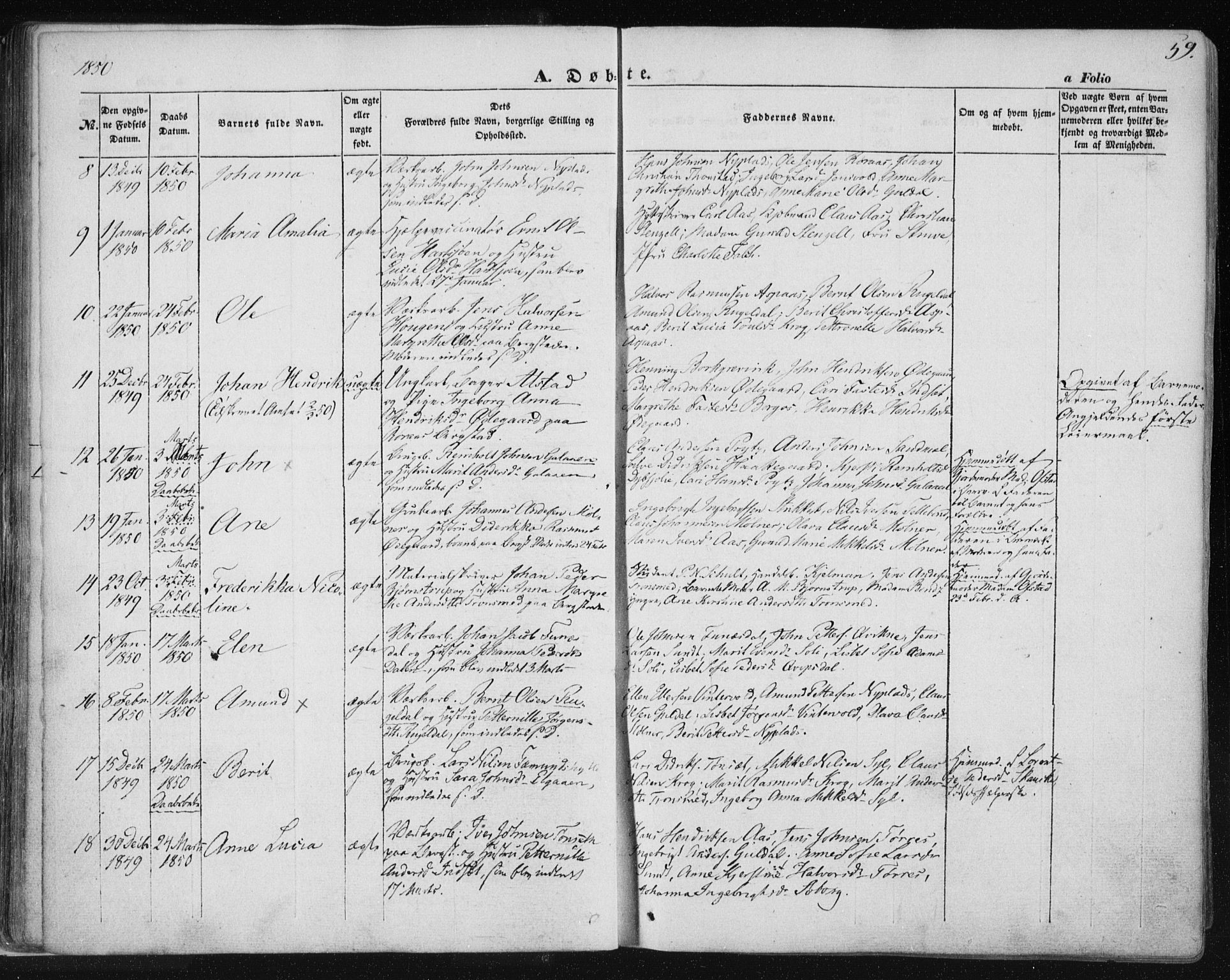 Ministerialprotokoller, klokkerbøker og fødselsregistre - Sør-Trøndelag, SAT/A-1456/681/L0931: Parish register (official) no. 681A09, 1845-1859, p. 59