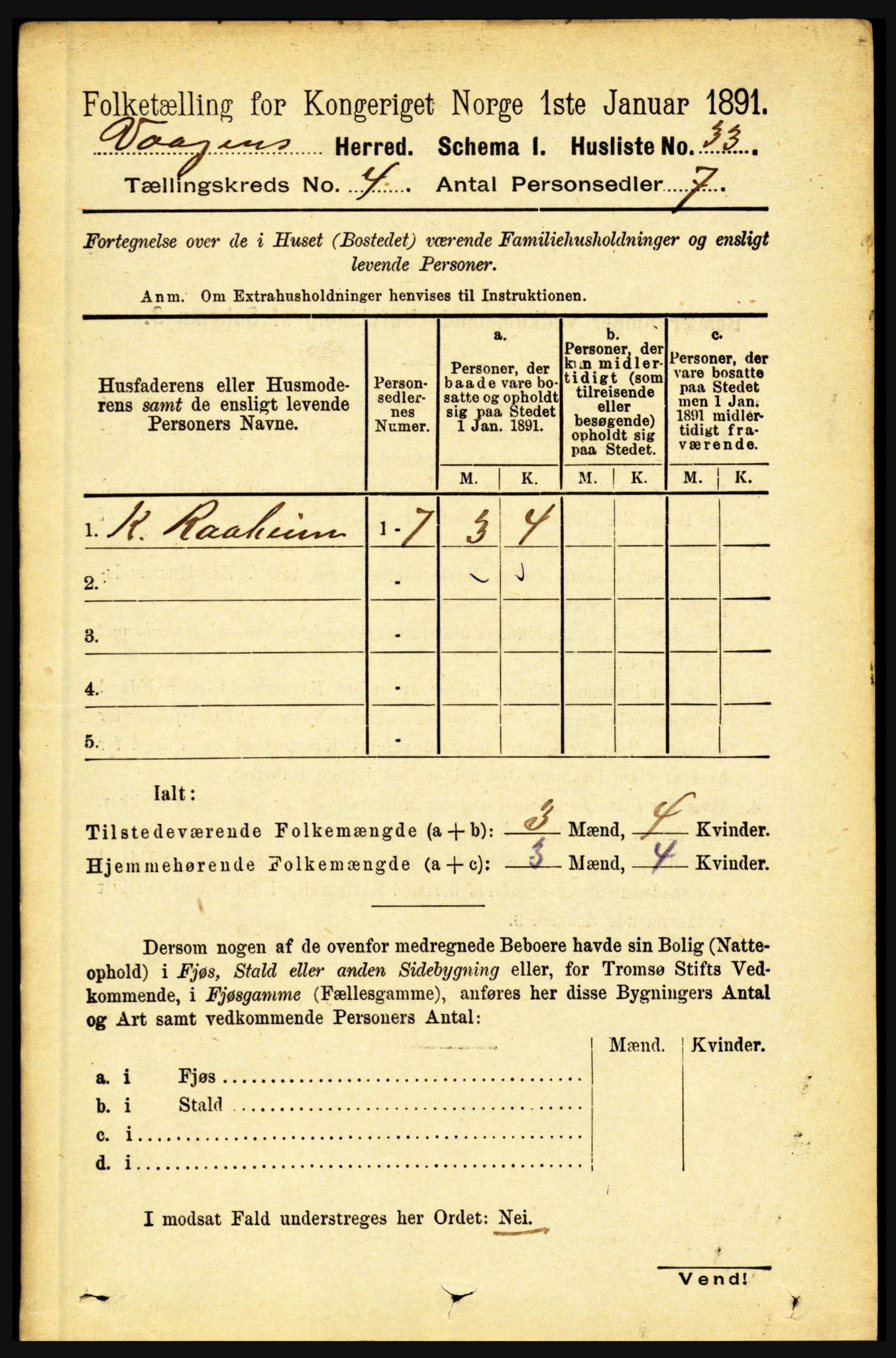 RA, 1891 census for 1865 Vågan, 1891, p. 913