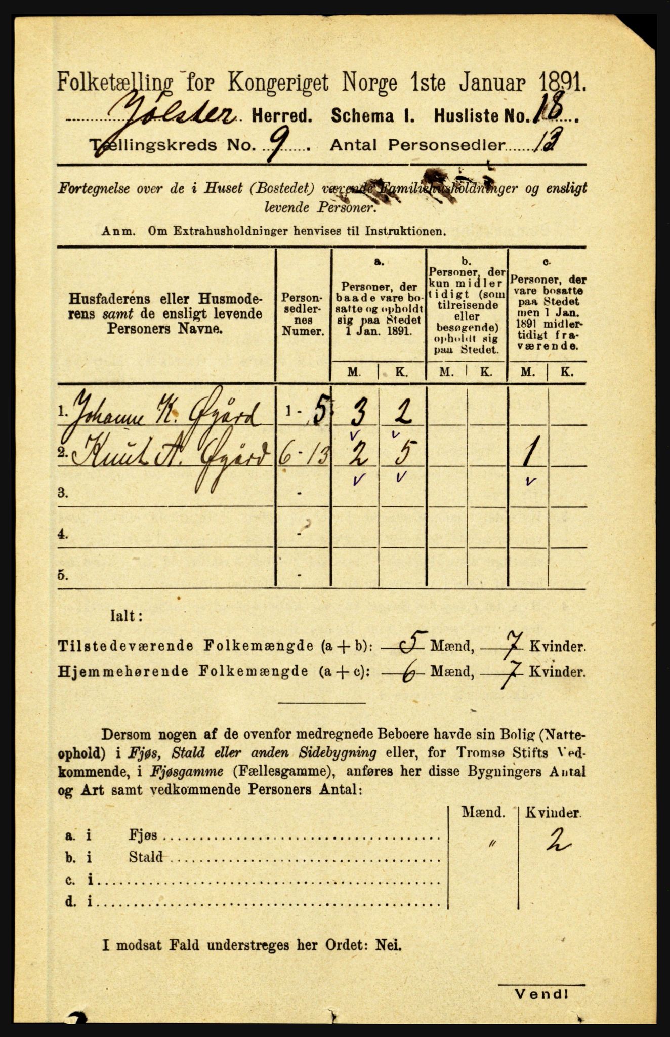 RA, 1891 census for 1431 Jølster, 1891, p. 3110