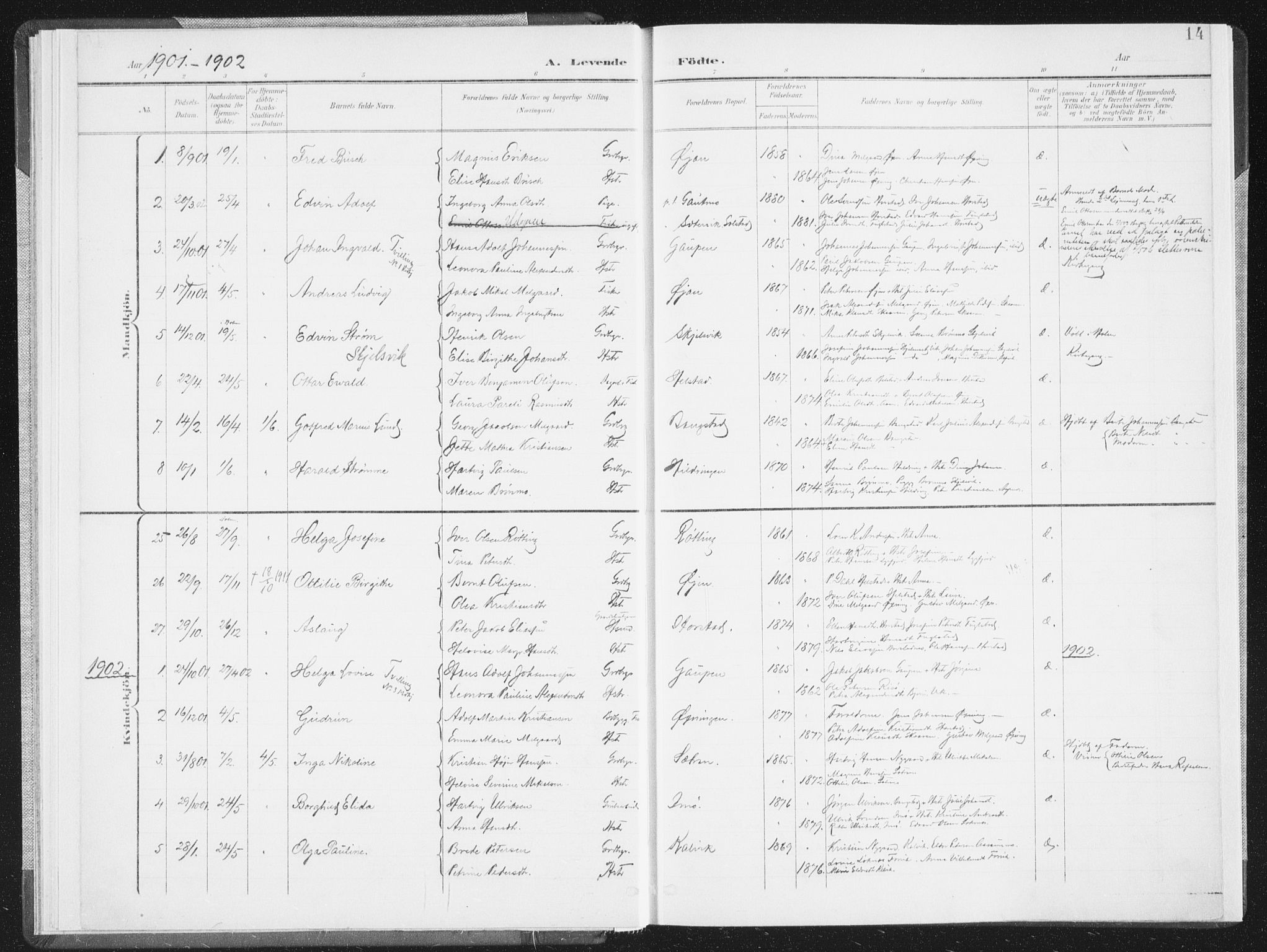 Ministerialprotokoller, klokkerbøker og fødselsregistre - Nordland, AV/SAT-A-1459/810/L0153: Parish register (official) no. 810A12, 1899-1914, p. 14