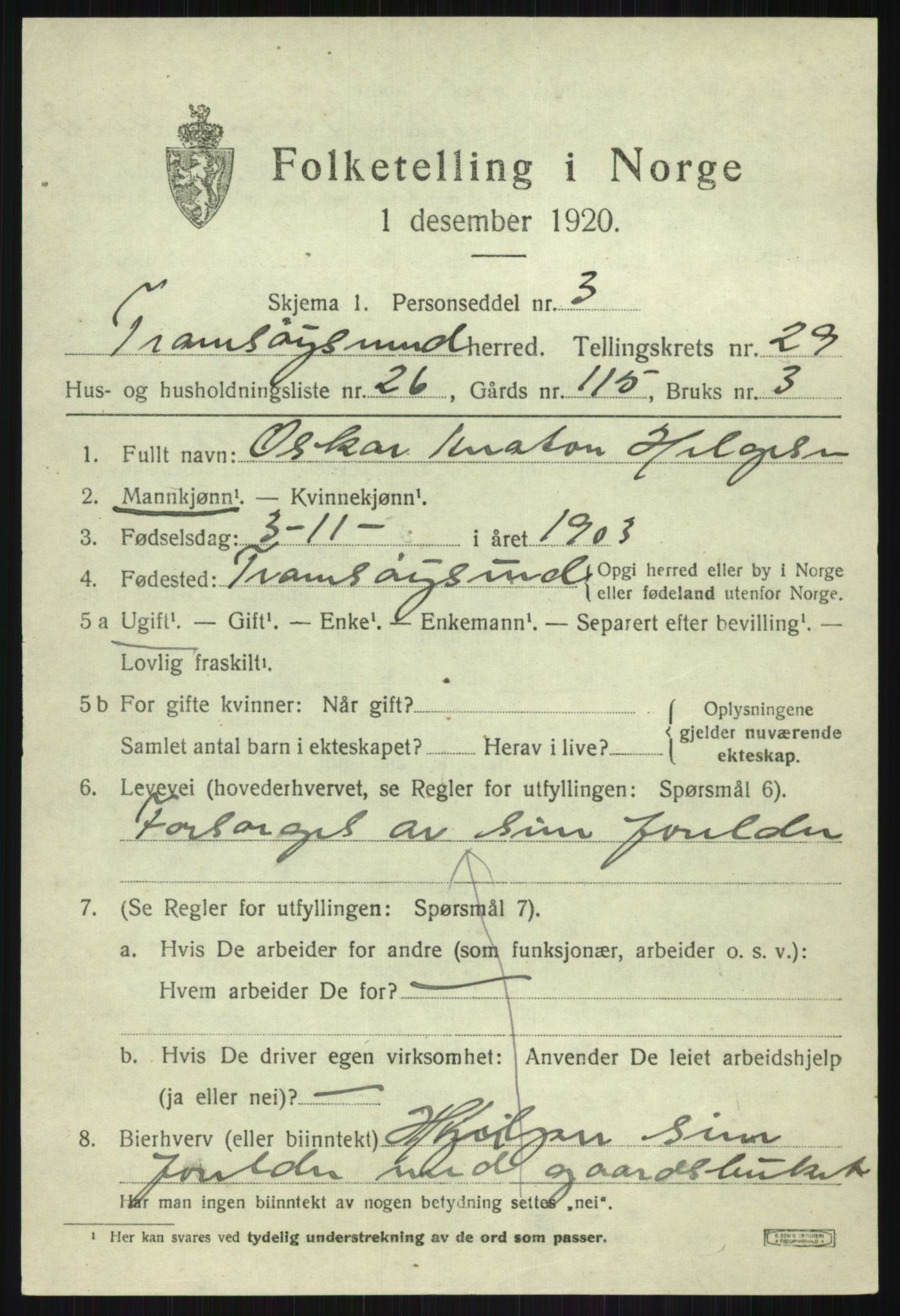 SATØ, 1920 census for Tromsøysund, 1920, p. 13662