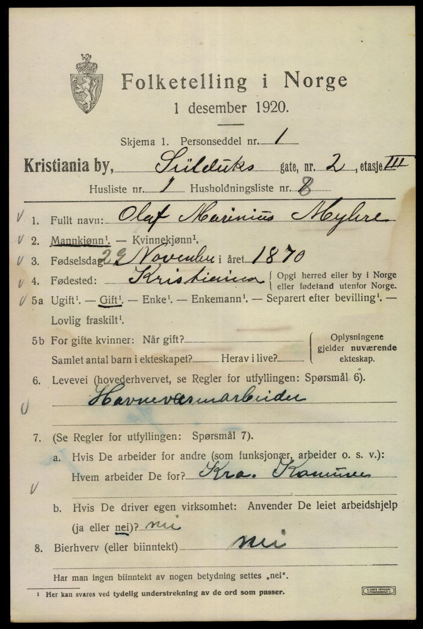 SAO, 1920 census for Kristiania, 1920, p. 505929